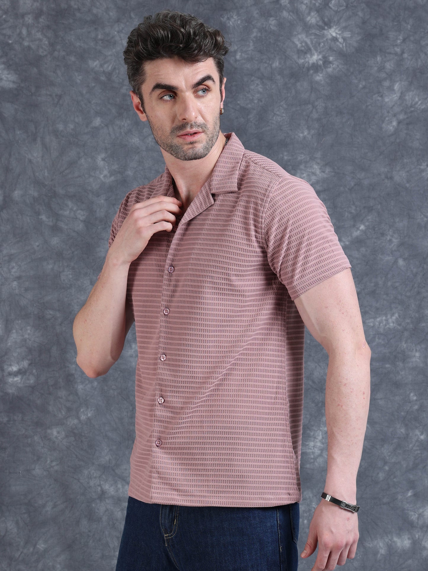 Imported Taiwan Sunset Plaid Textured Shirt -Pink