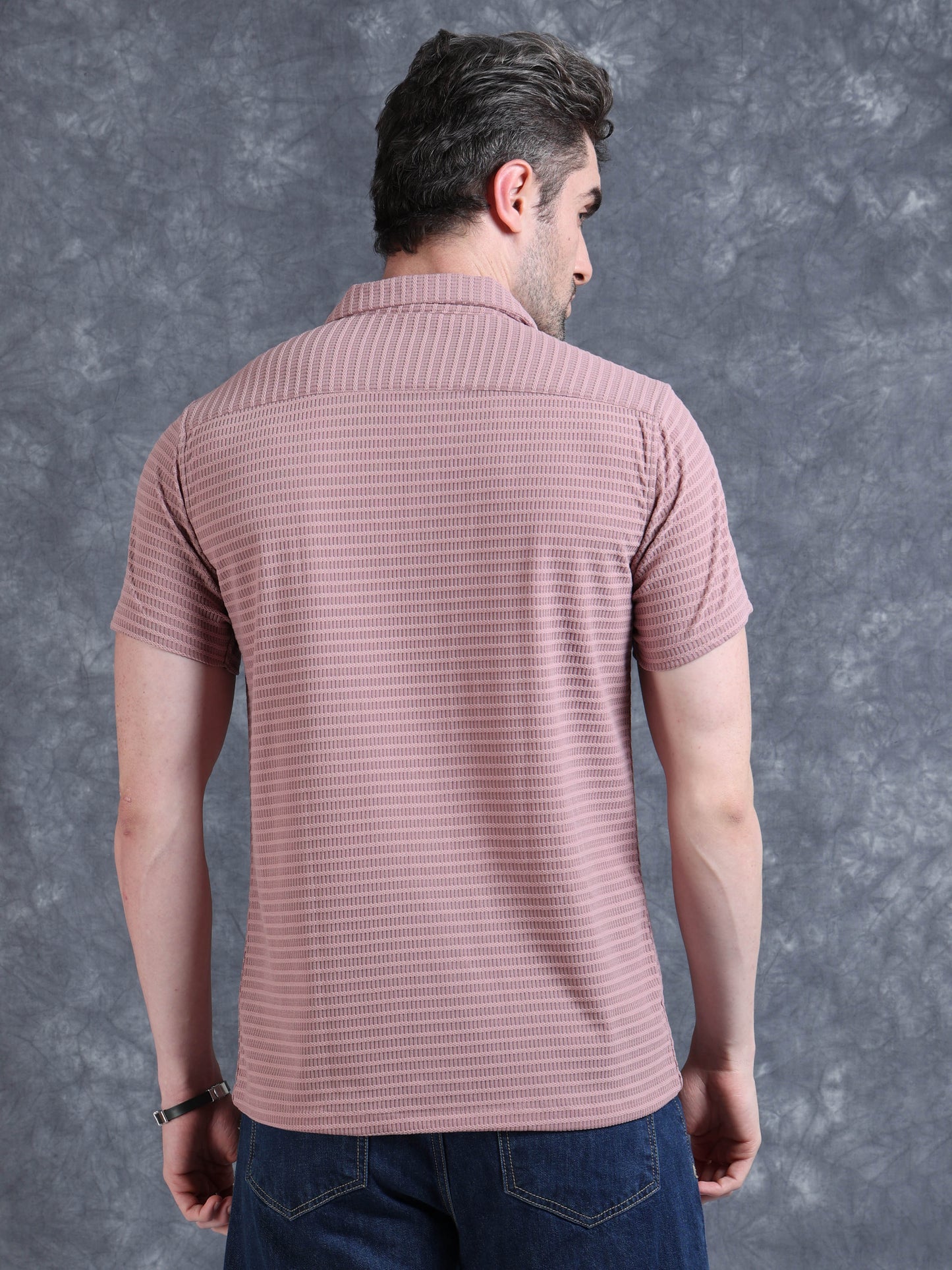 Imported Taiwan Sunset Plaid Textured Shirt -Pink
