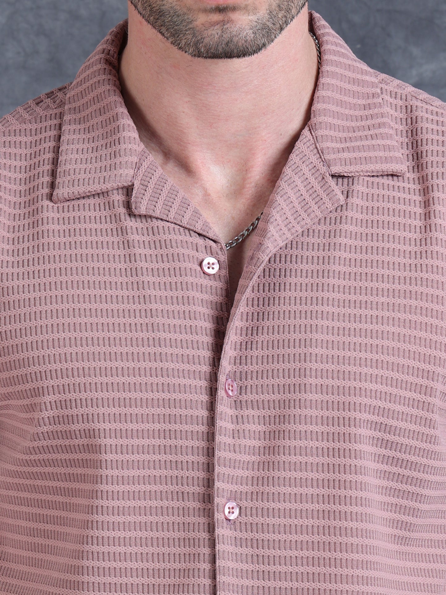Imported Taiwan Sunset Plaid Textured Shirt -Pink