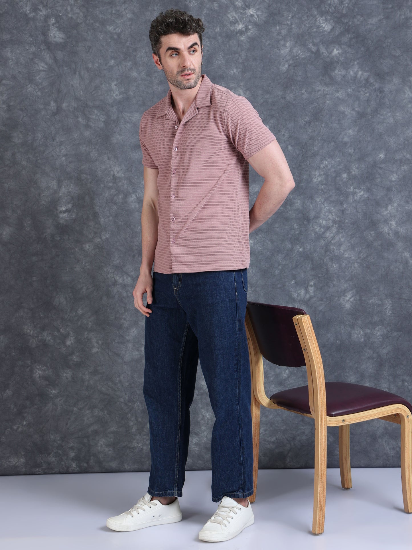 Imported Taiwan Sunset Plaid Textured Shirt -Pink