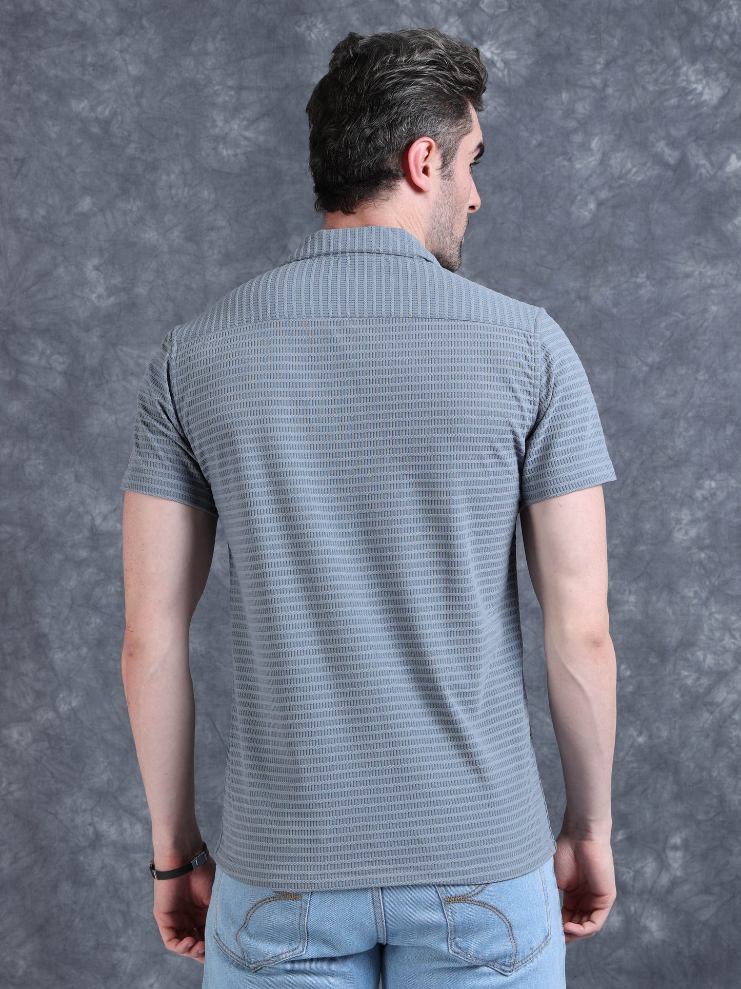 Imported Taiwan Sunset Plaid Textured Shirt -Grey