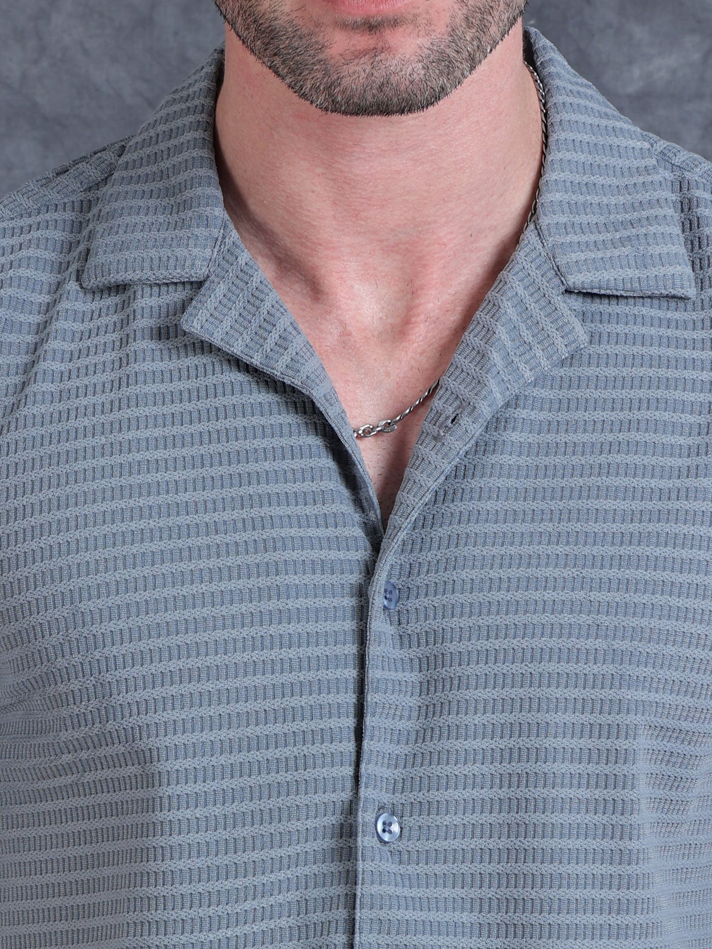 Imported Taiwan Sunset Plaid Textured Shirt -Grey