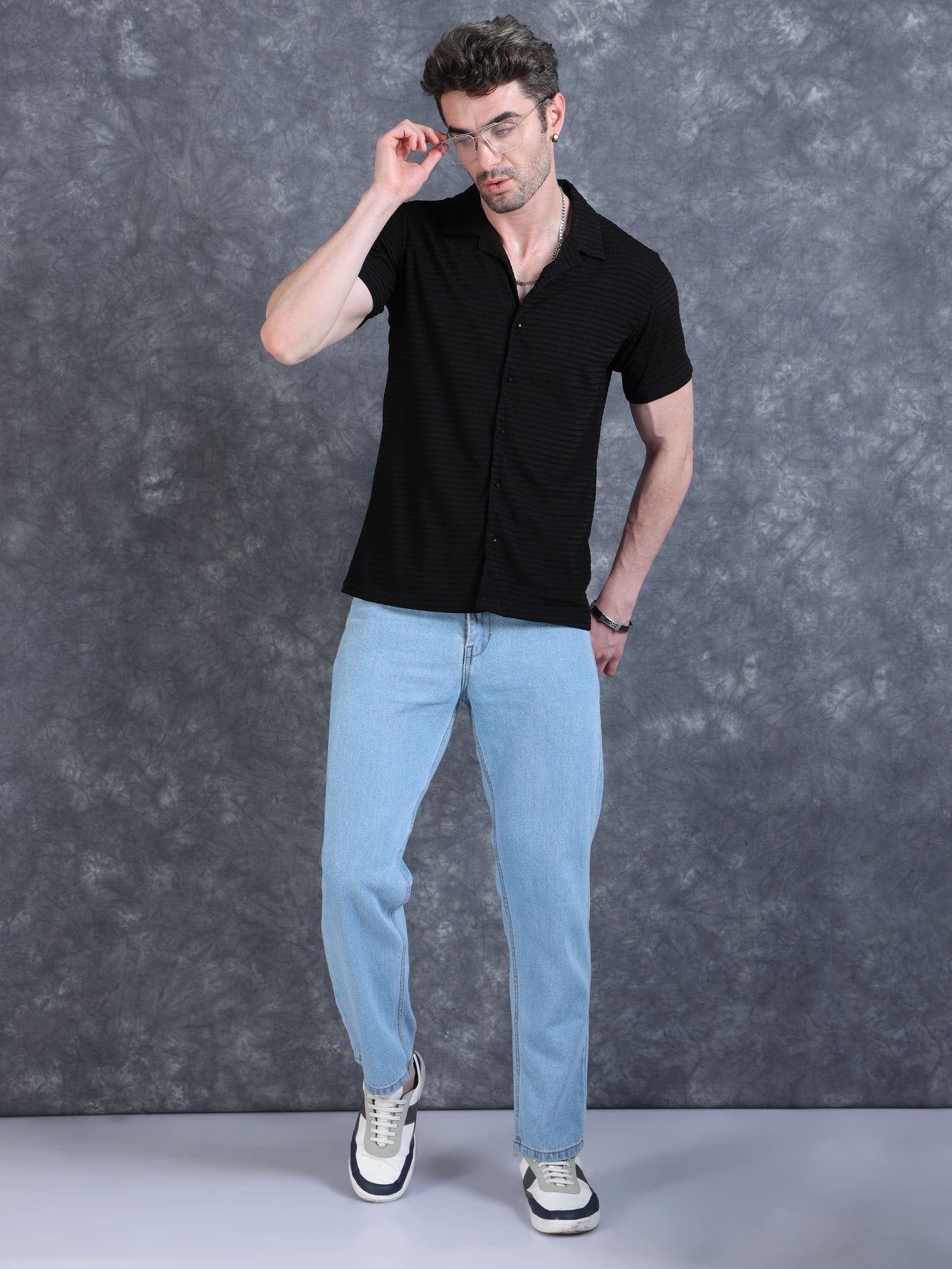 Imported Taiwan Sunset Plaid Textured Shirt -Black