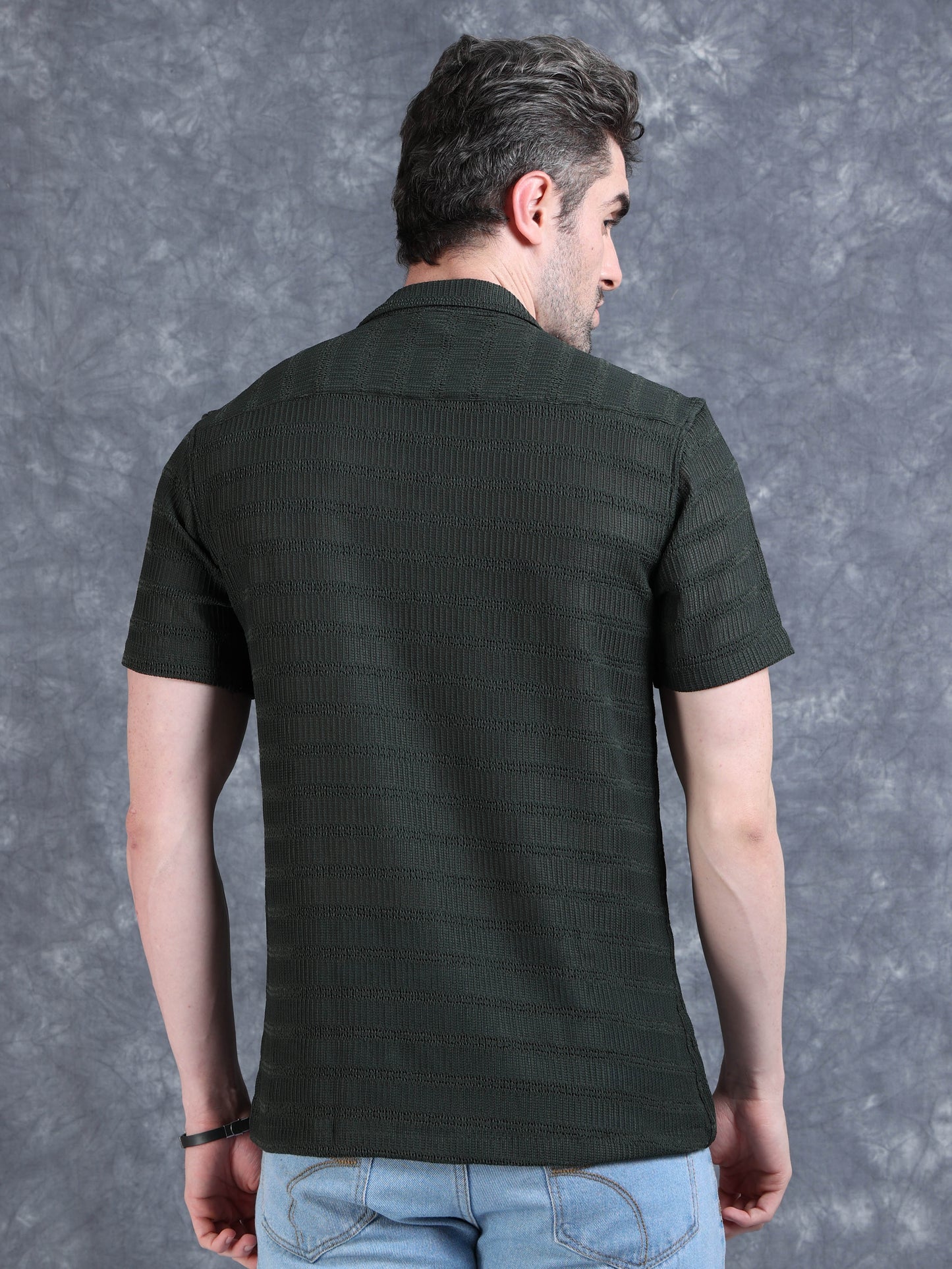 Imported Taiwan Stripe Textured Shirt - Olive