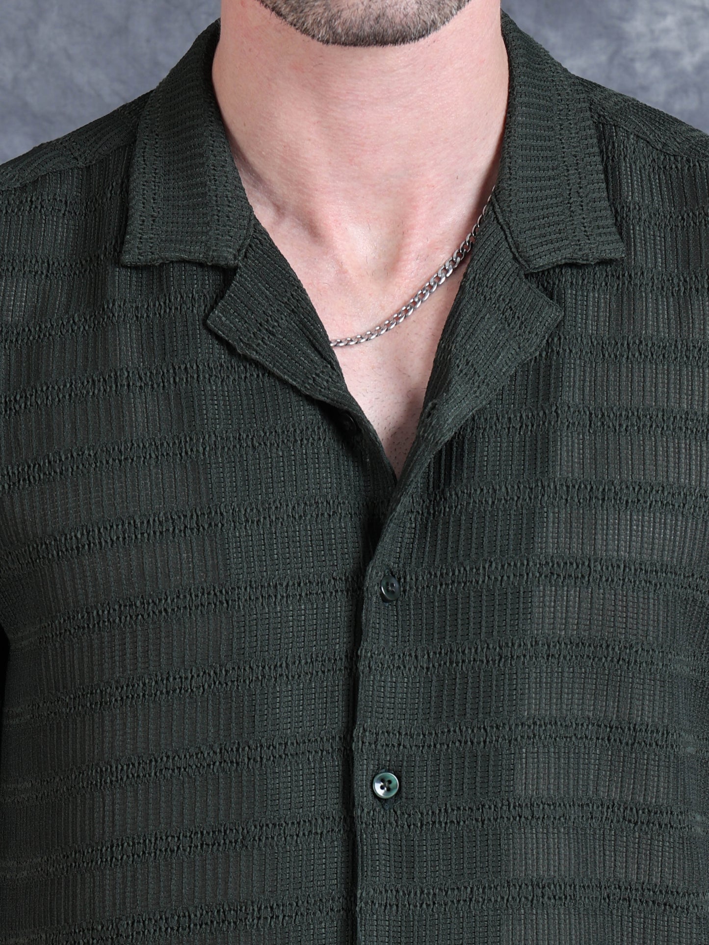 Imported Taiwan Stripe Textured Shirt - Olive
