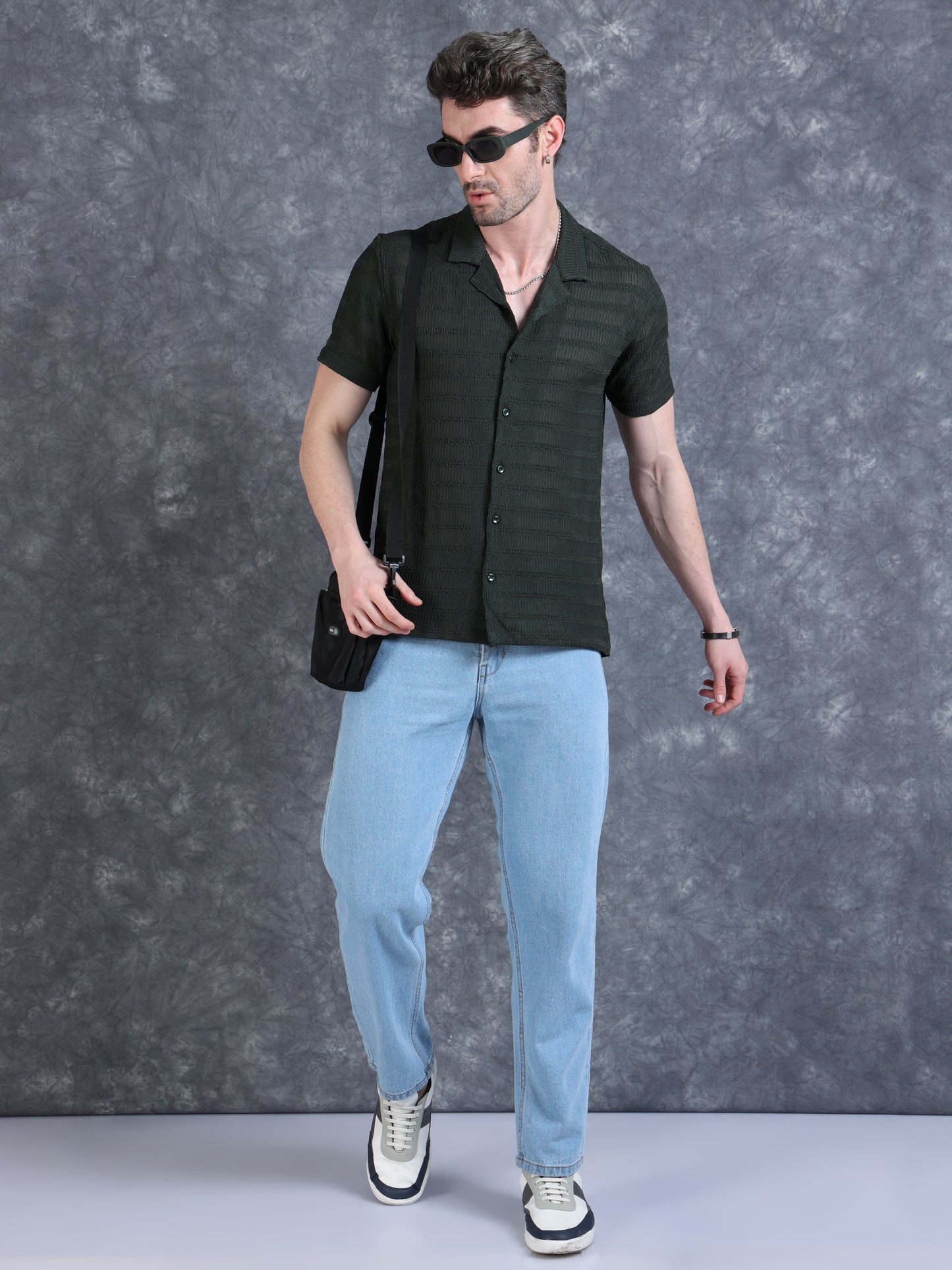 Imported Taiwan Stripe Textured Shirt - Olive