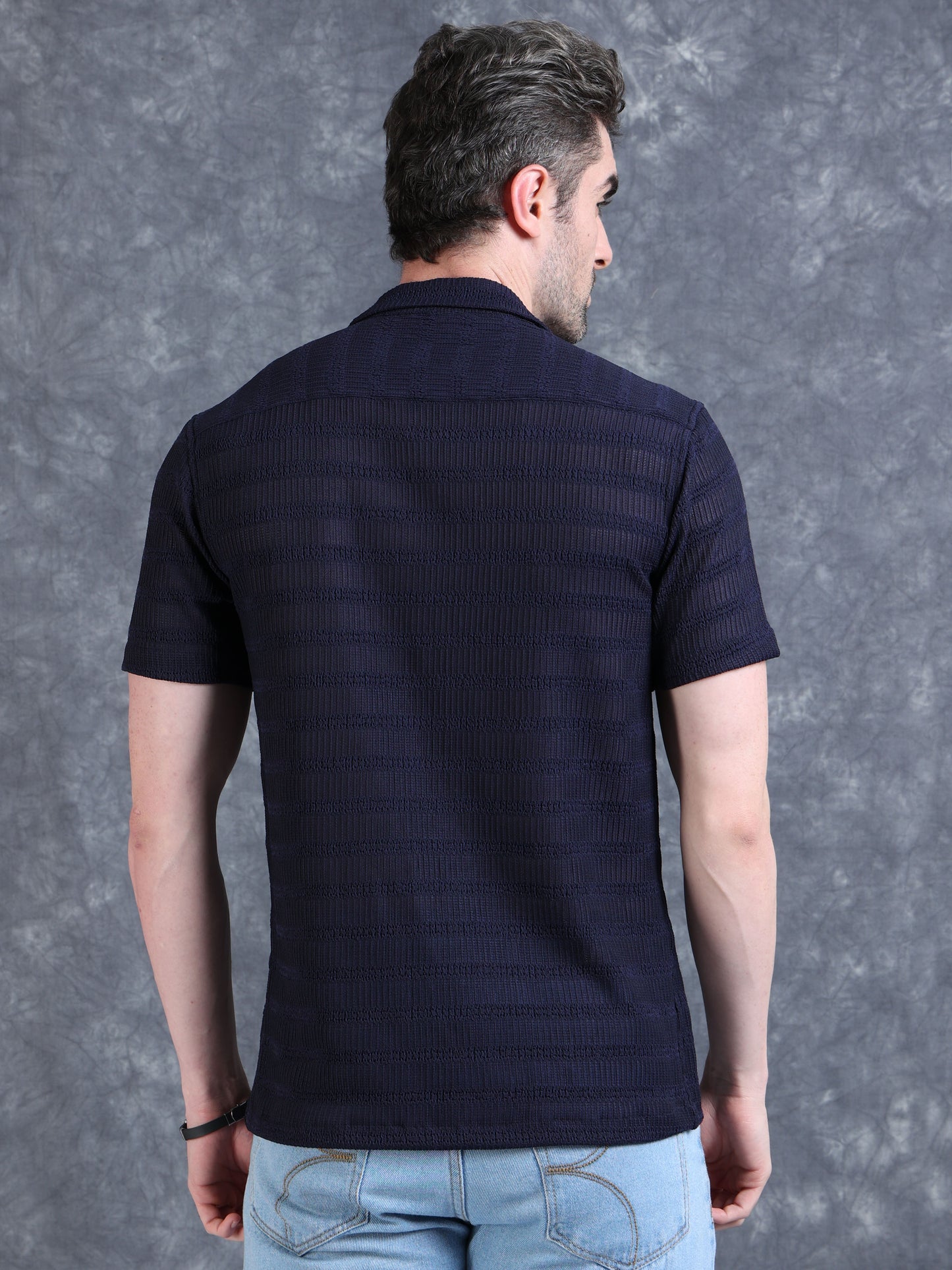 Imported Taiwan Stripe Textured Shirt - Navy