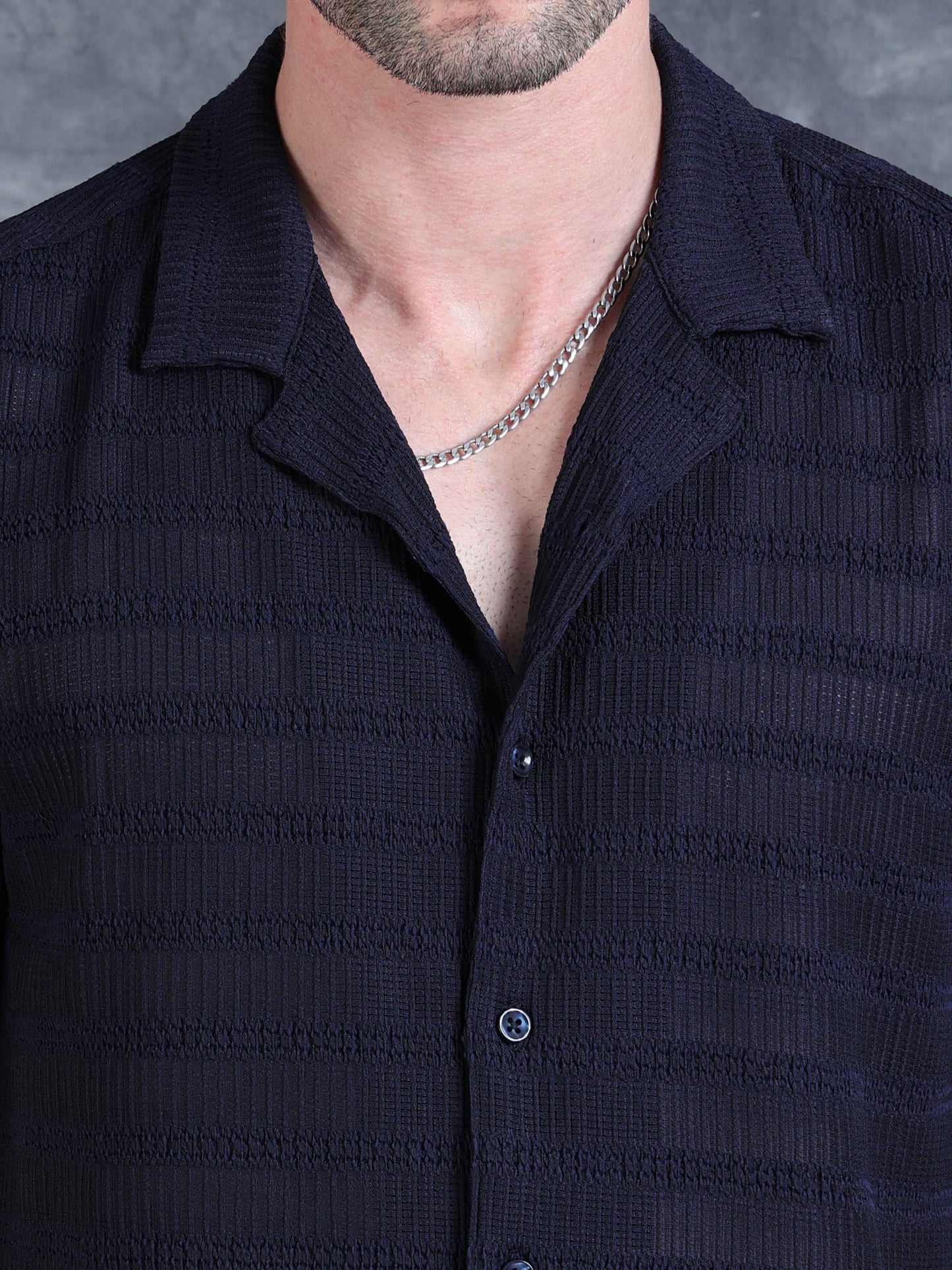 Imported Taiwan Stripe Textured Shirt - Navy