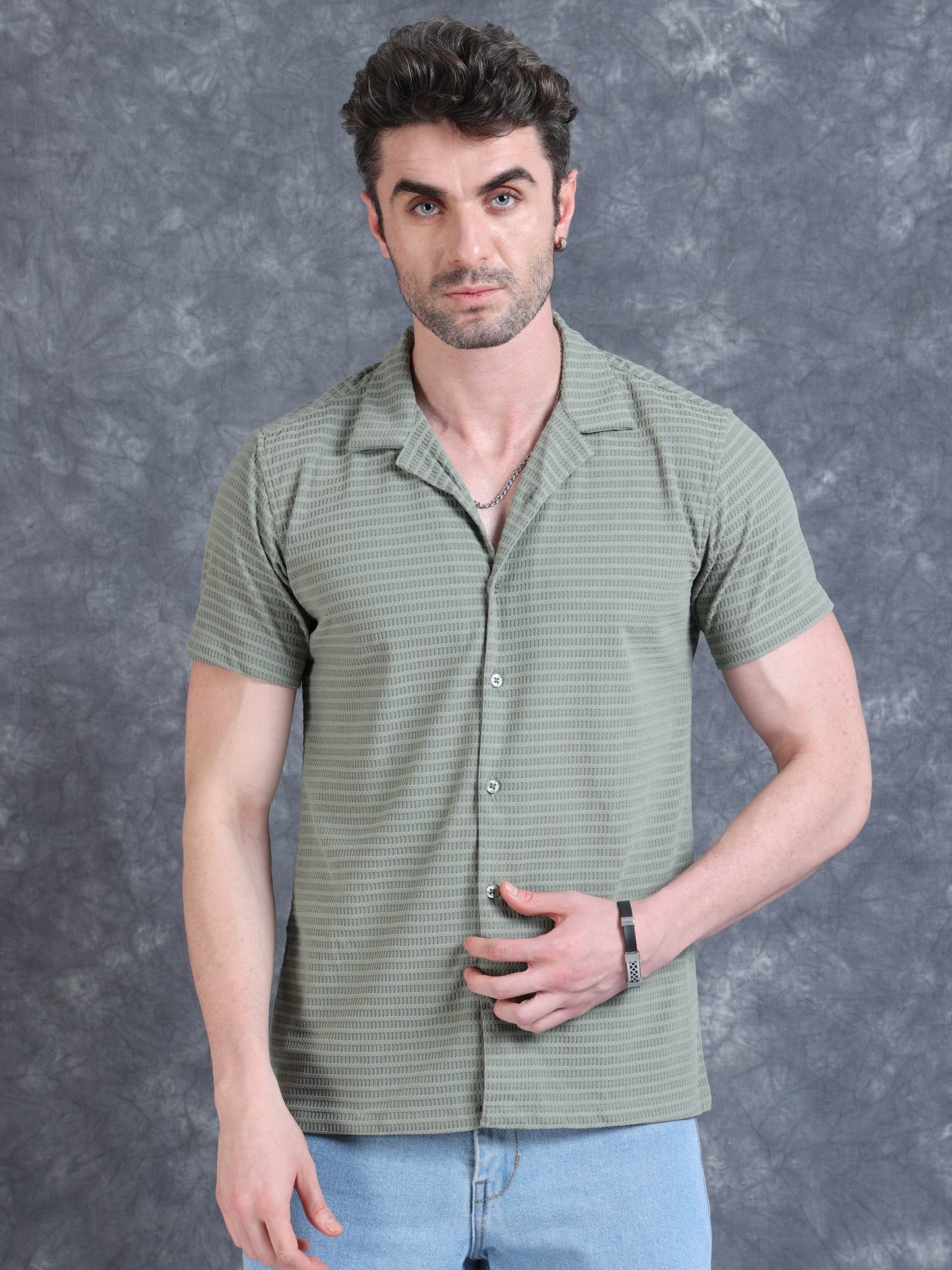 Imported Taiwan Sunset Plaid Textured Shirt - Green