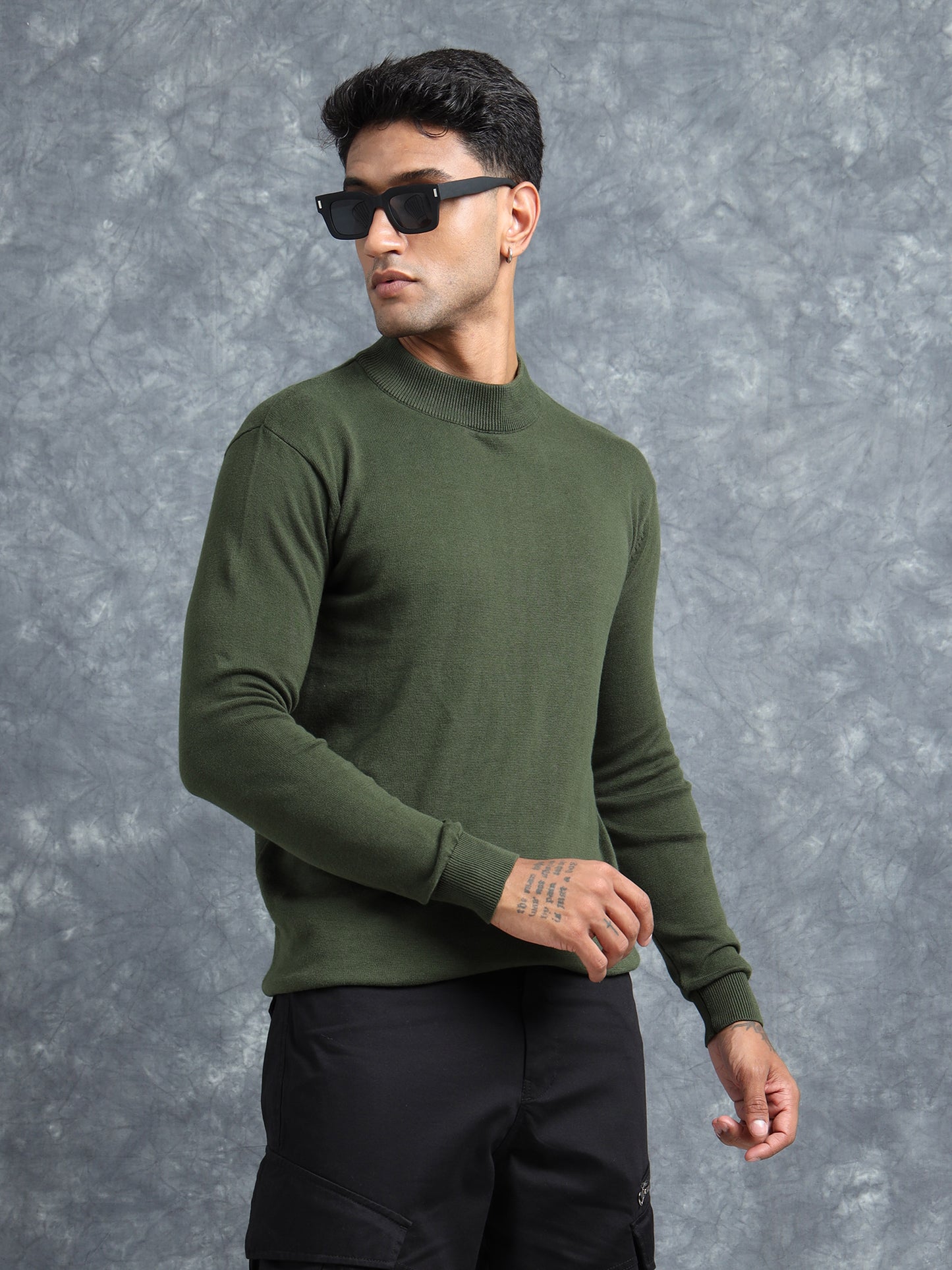 Olive Ribbed Texture Full Sleeve T-Shirt