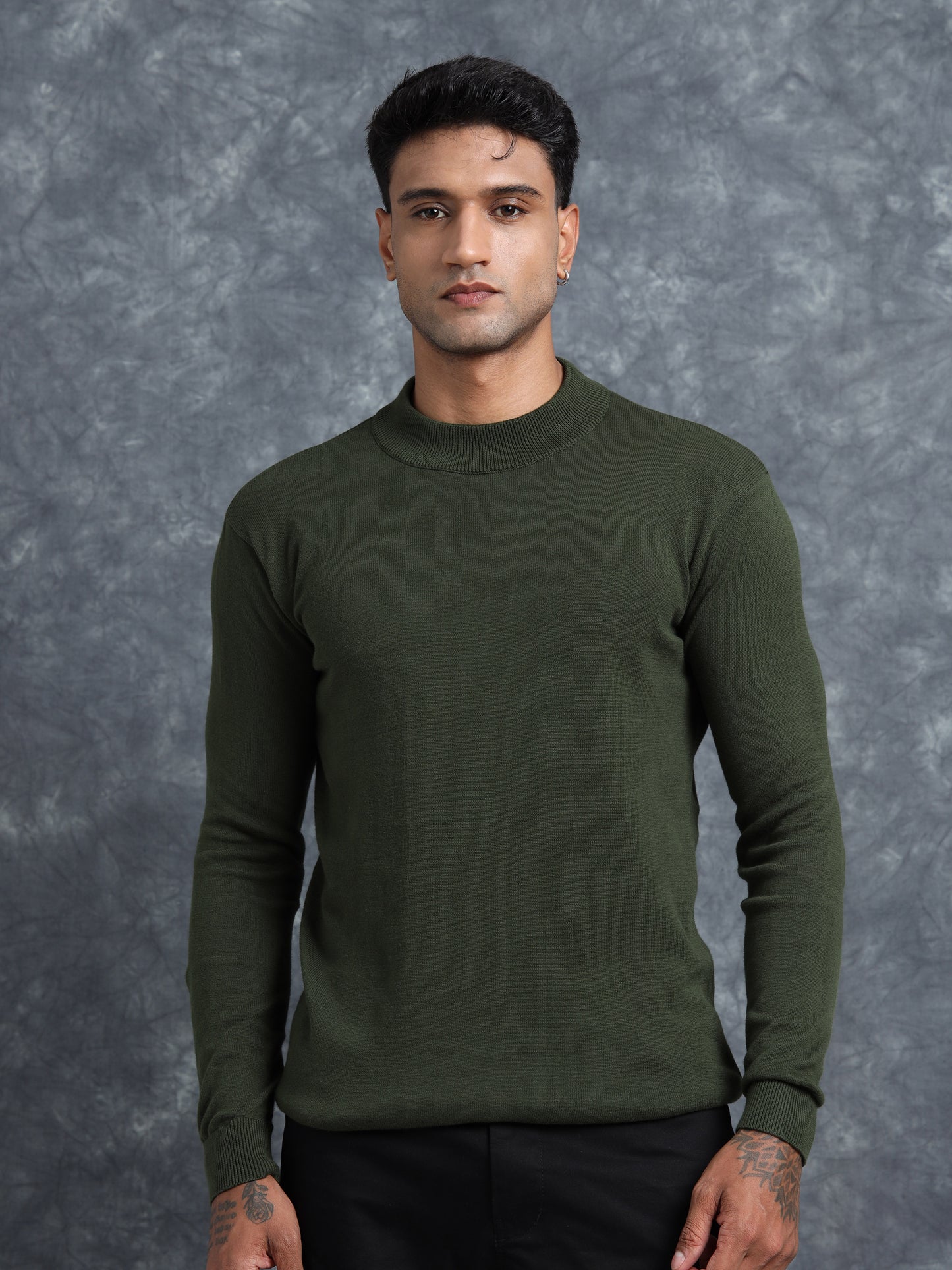 Olive Ribbed Texture Full Sleeve T-Shirt