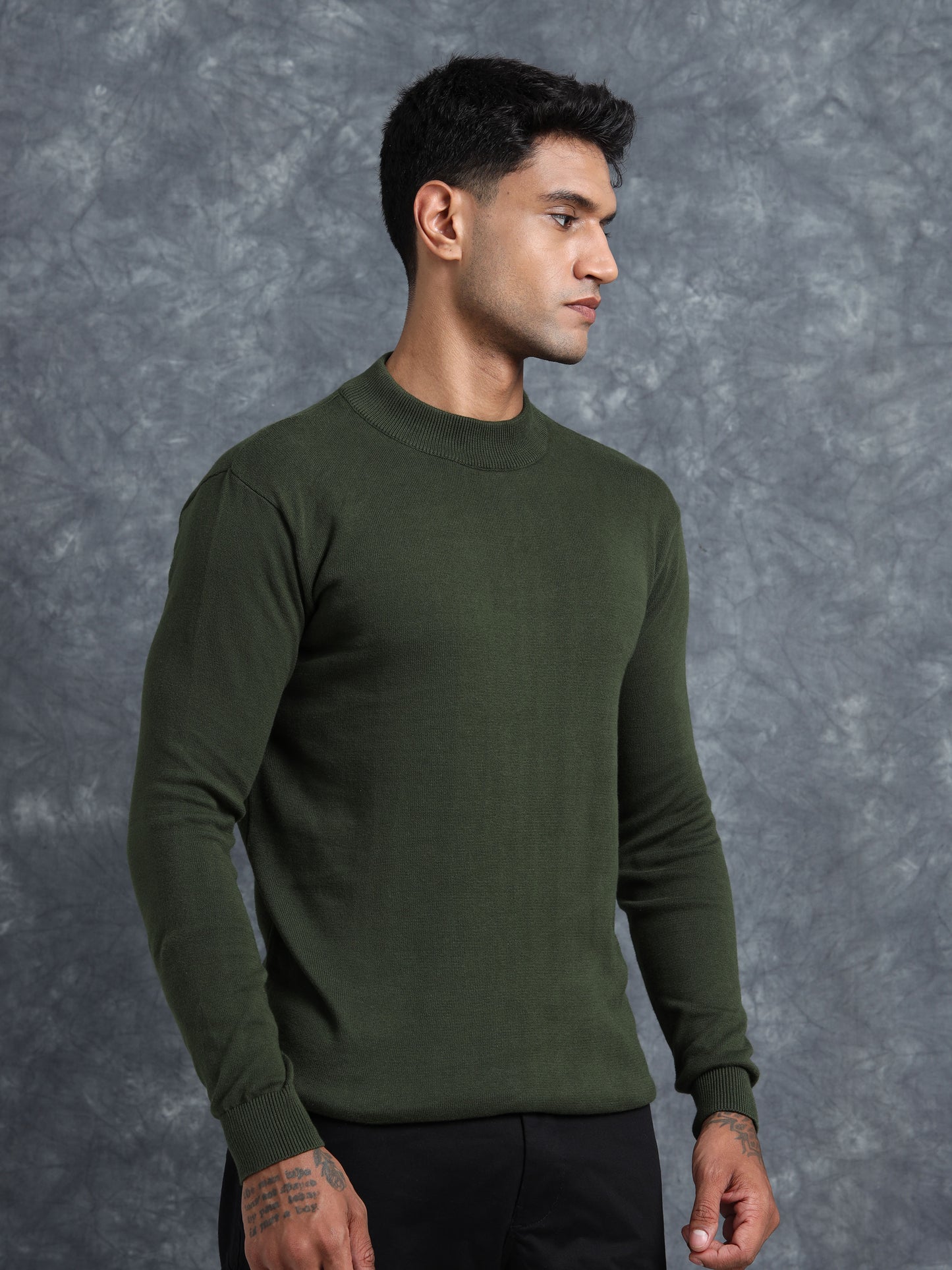 Olive Ribbed Texture Full Sleeve T-Shirt