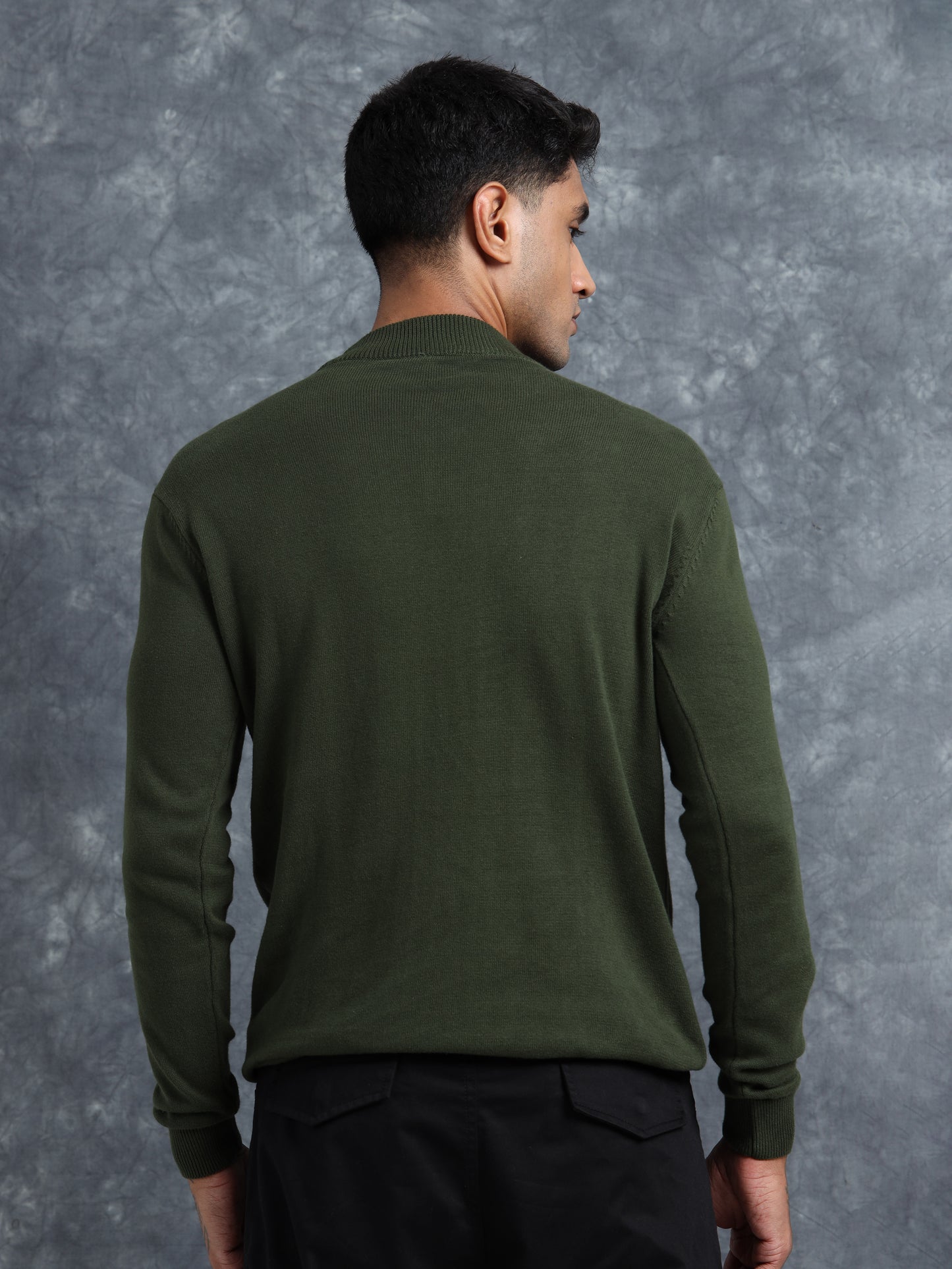 Olive Ribbed Texture Full Sleeve T-Shirt