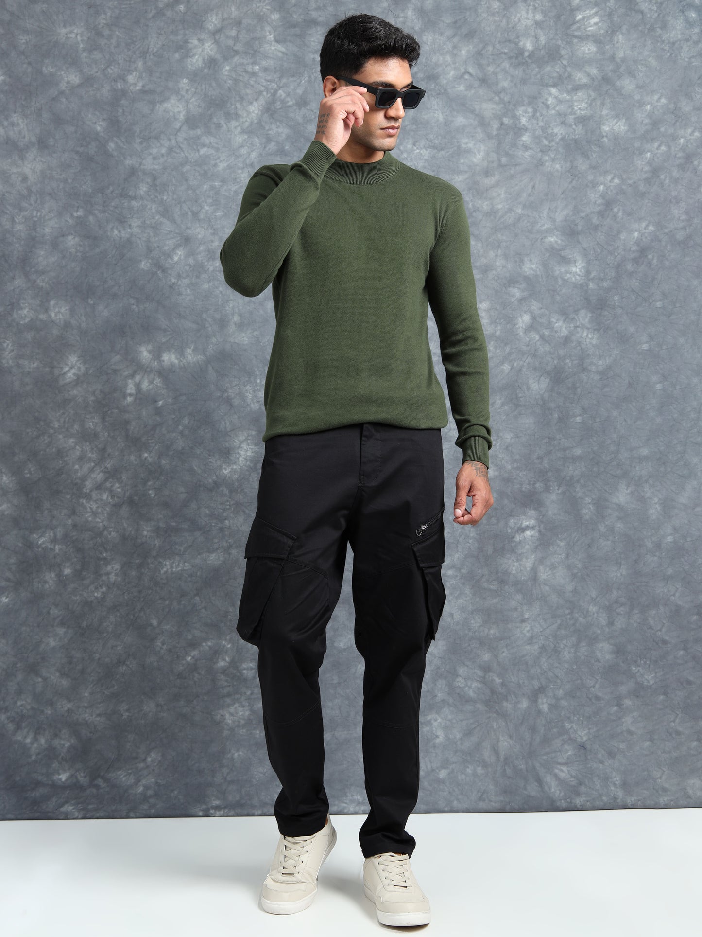 Olive Ribbed Texture Full Sleeve T-Shirt