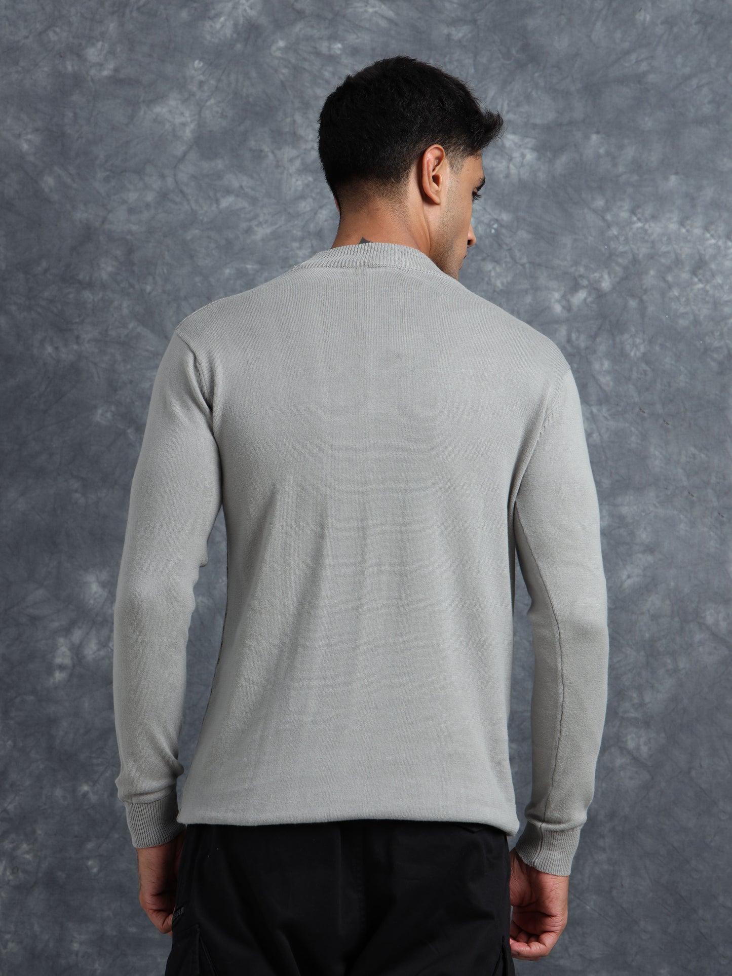 Grey Melange Cotton Knitted Full Sleeve T-Shirt