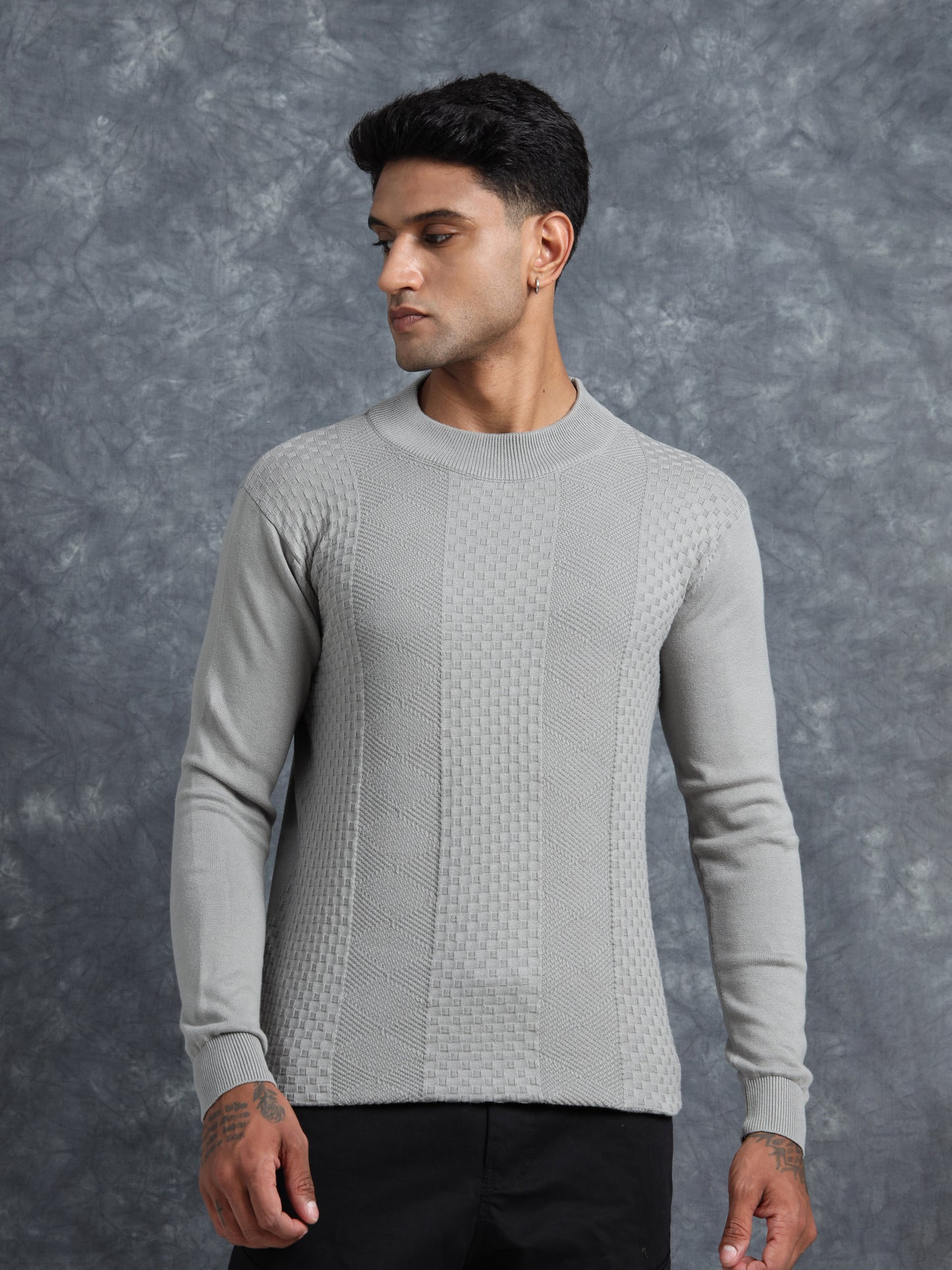 Grey Cotton Knitted Full Sleeve T-Shirt