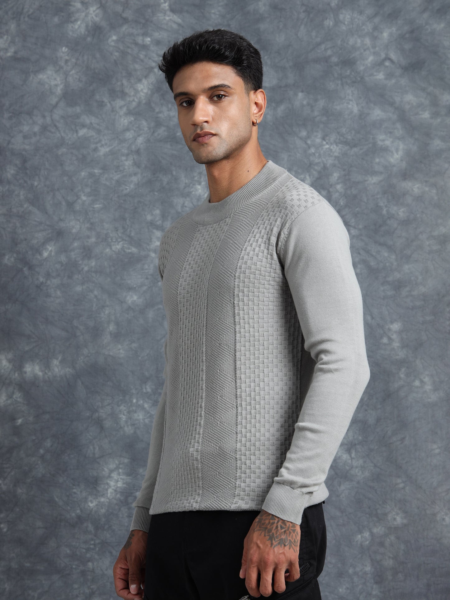 Grey Cotton Knitted Full Sleeve T-Shirt