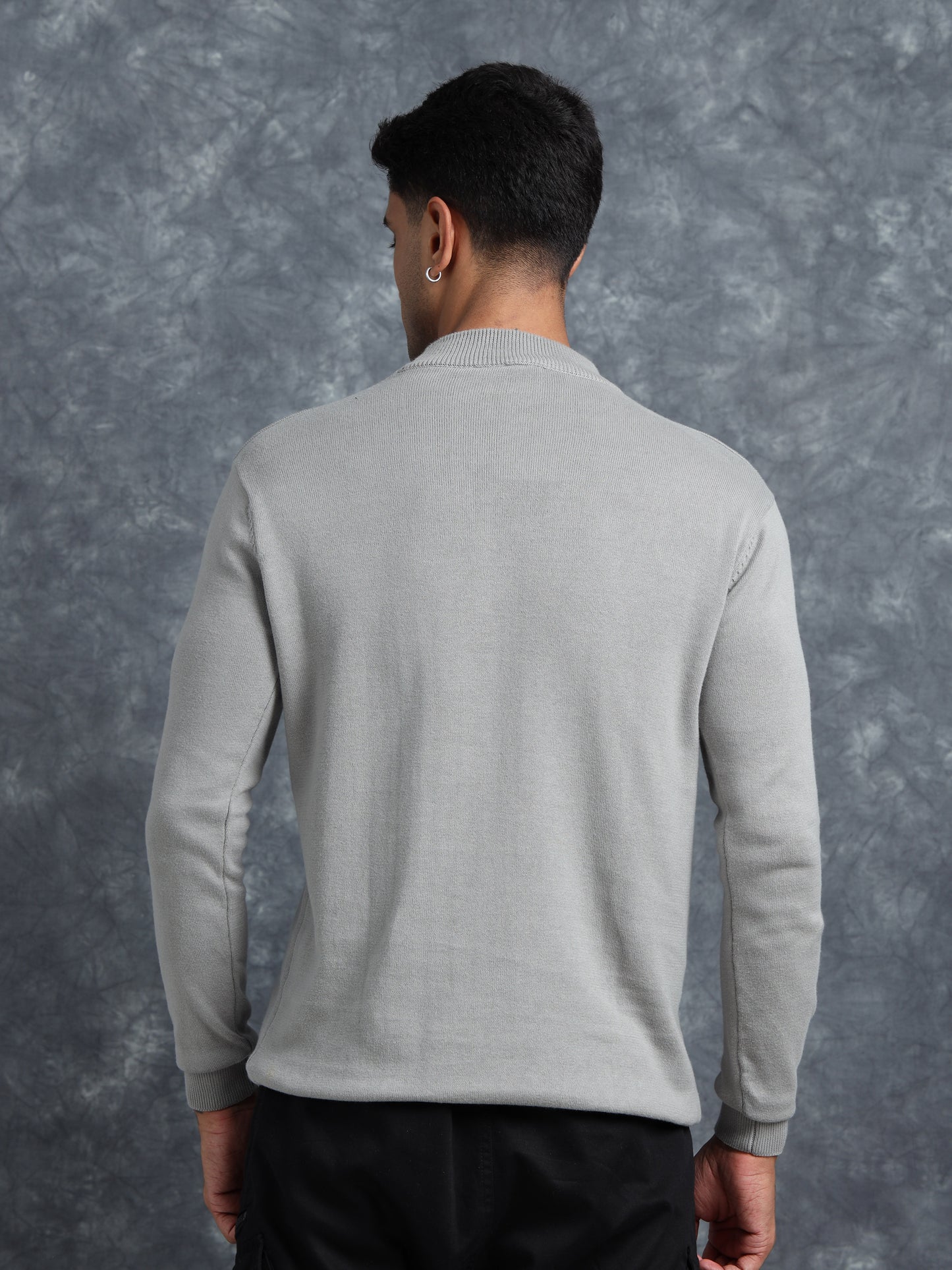 Grey Cotton Knitted Full Sleeve T-Shirt