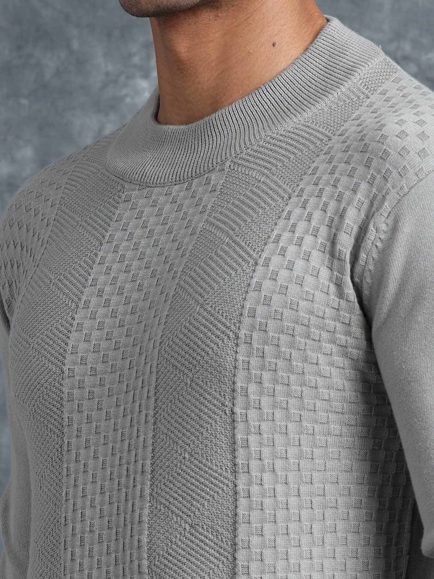 Grey Cotton Knitted Full Sleeve T-Shirt