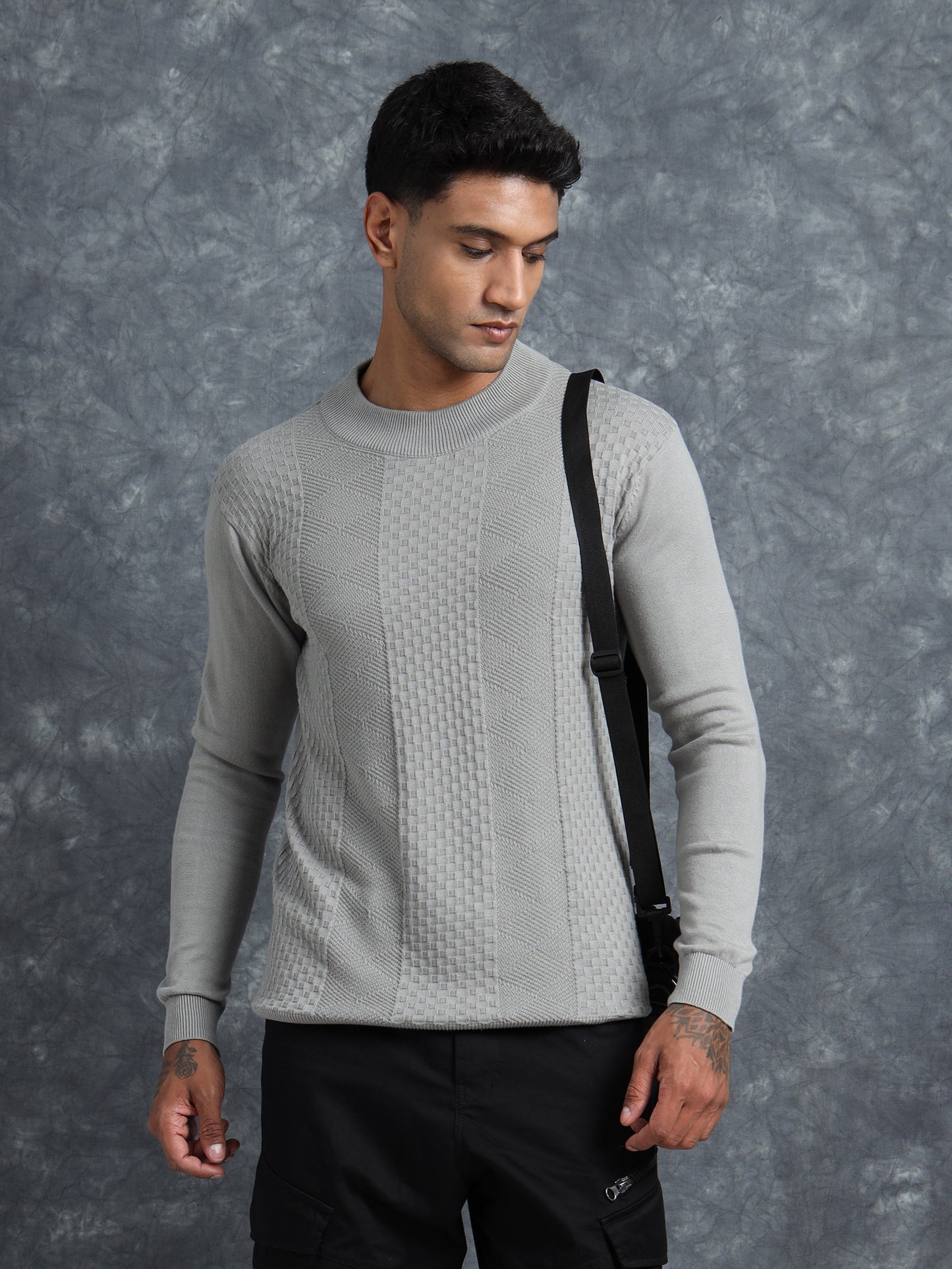 Grey Cotton Knitted Full Sleeve T-Shirt