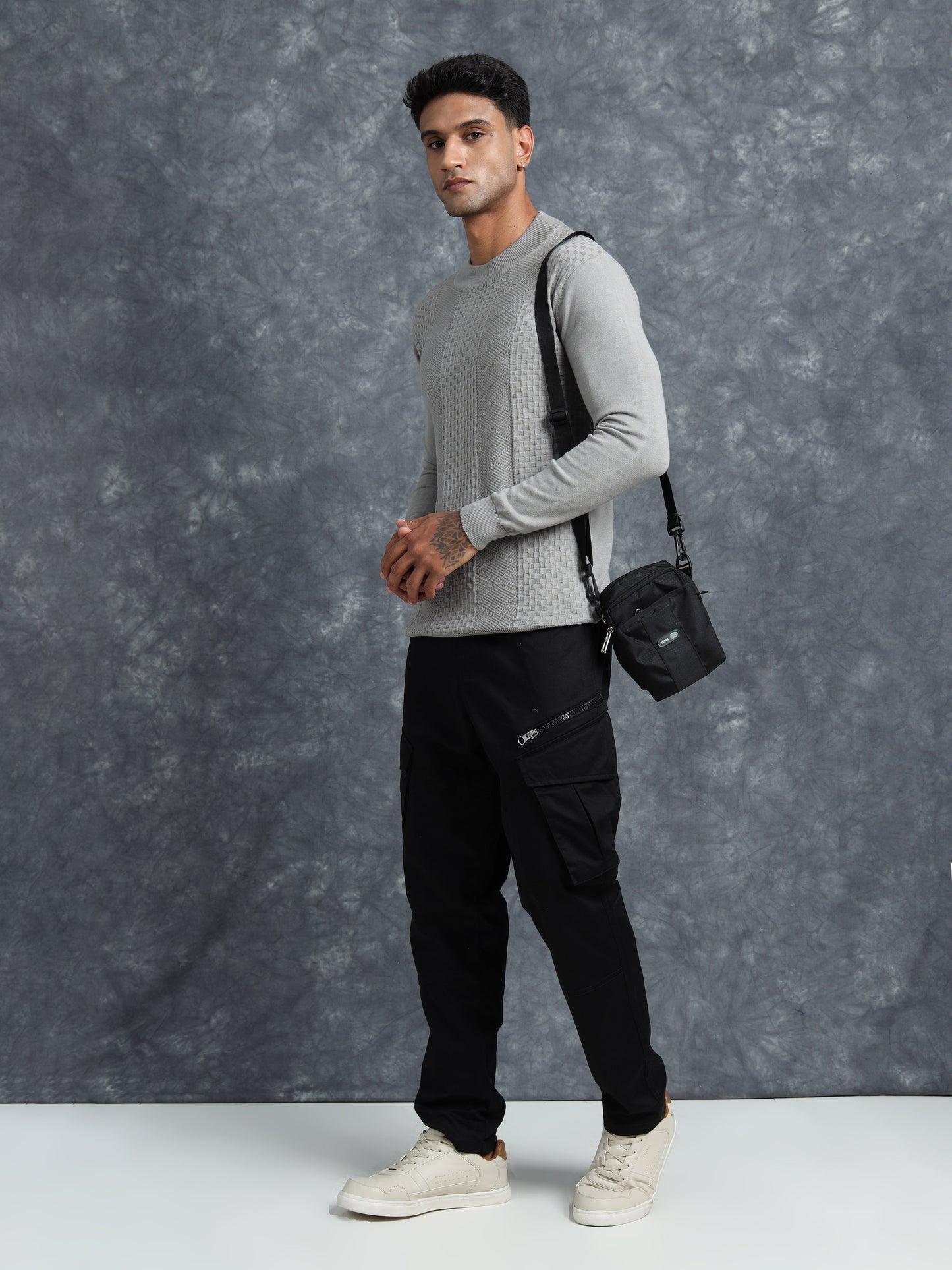 Grey Cotton Knitted Full Sleeve T-Shirt