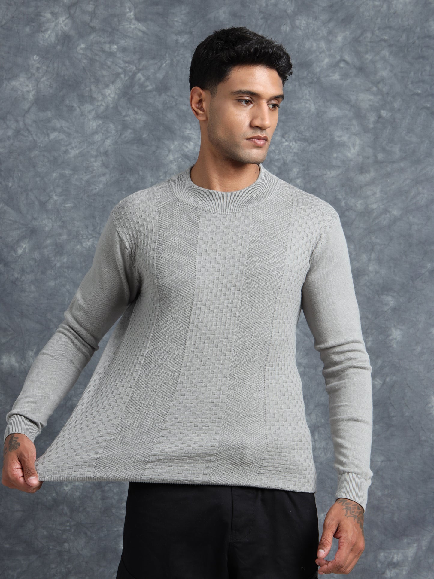 Grey Cotton Knitted Full Sleeve T-Shirt