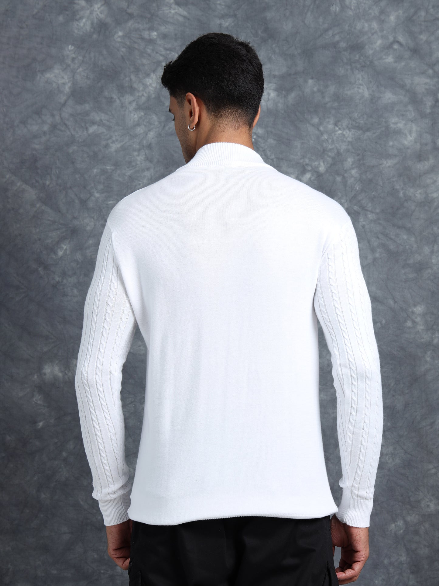 White Cotton Knitted Full Sleeve T-Shirt