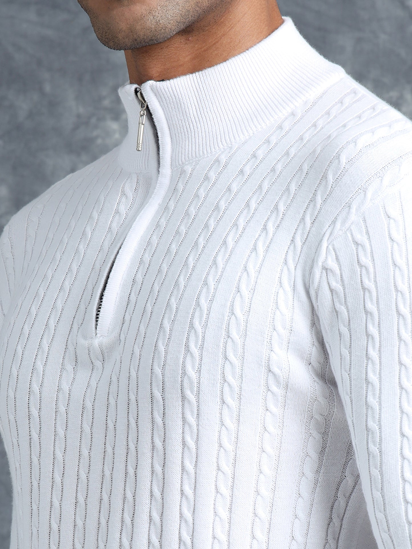 White Cotton Knitted Full Sleeve T-Shirt