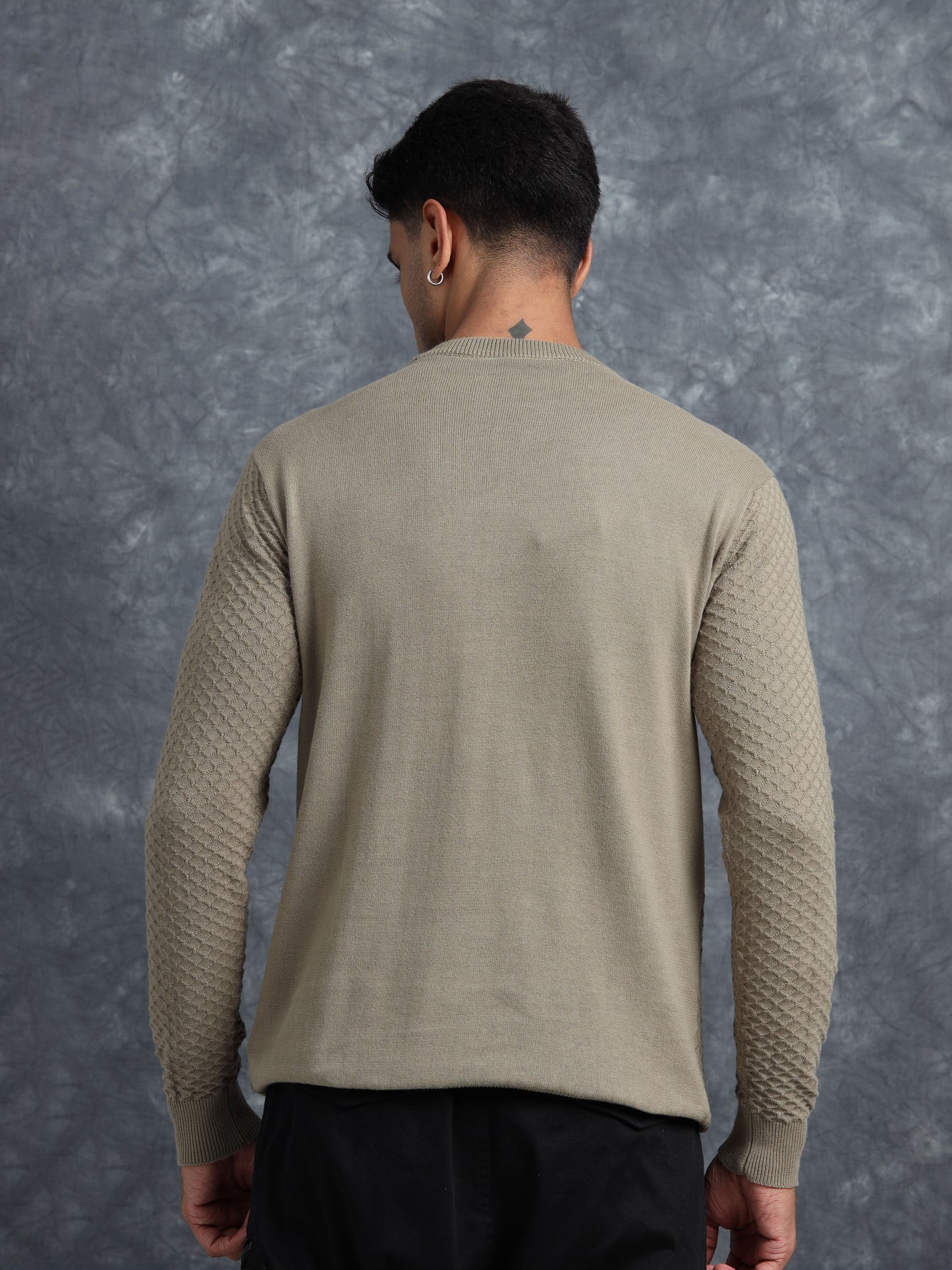 Brown Cotton Knitted Full Sleeve T-Shirt
