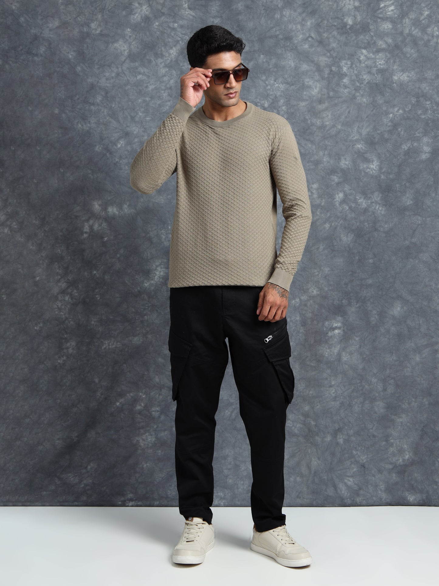 Brown Cotton Knitted Full Sleeve T-Shirt
