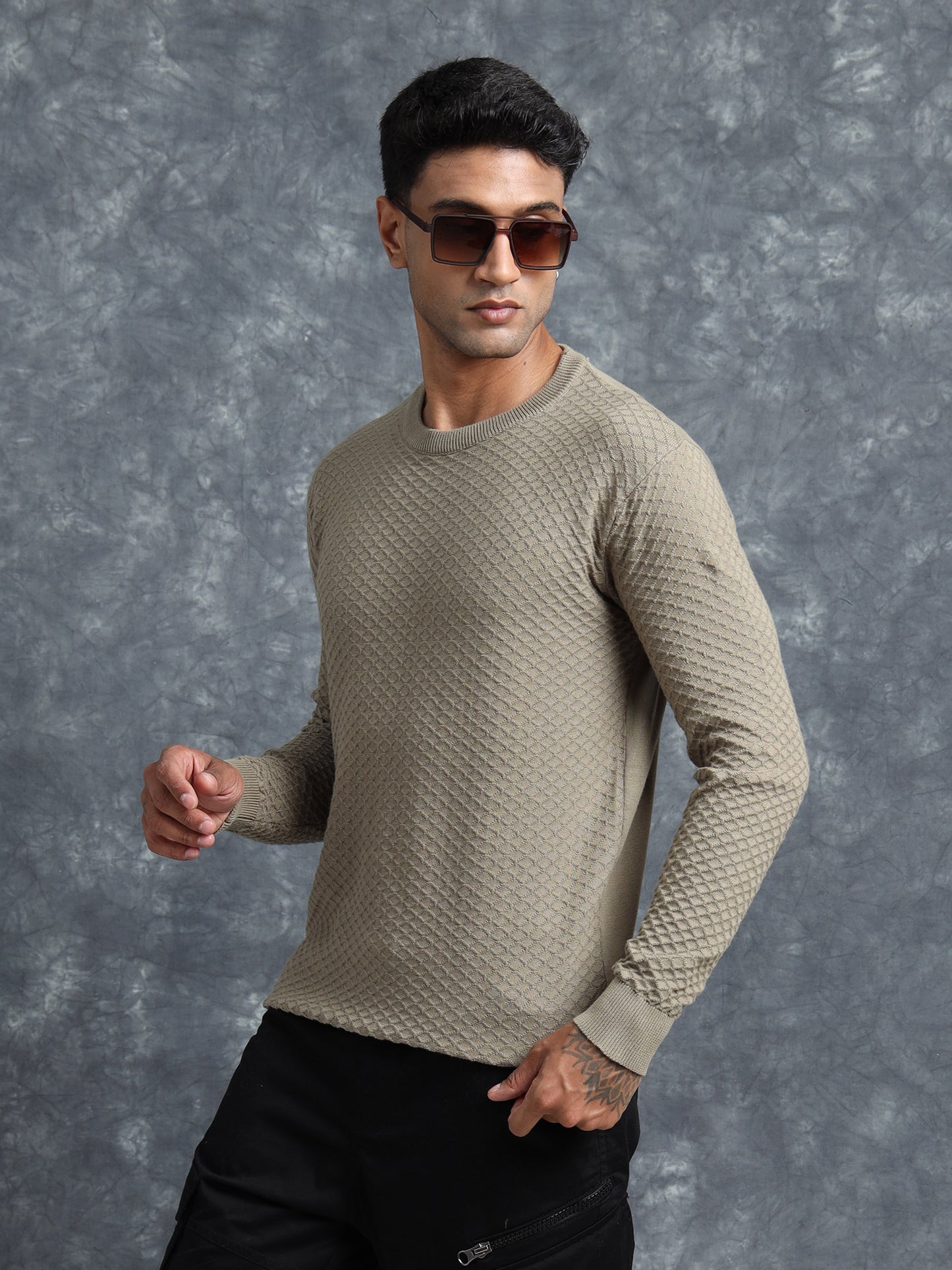 Brown Cotton Knitted Full Sleeve T-Shirt