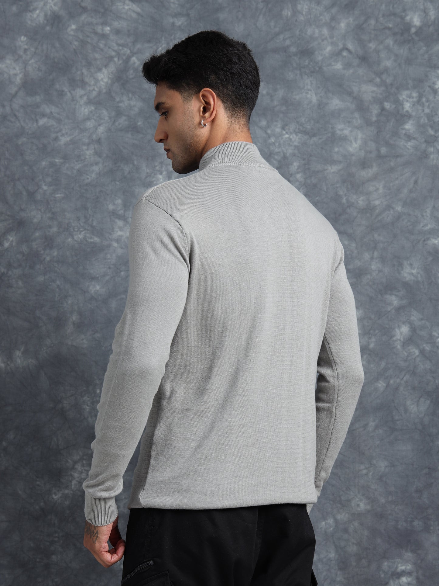 Light Grey Cotton Knitted Zipper Full Sleeve T-Shirt
