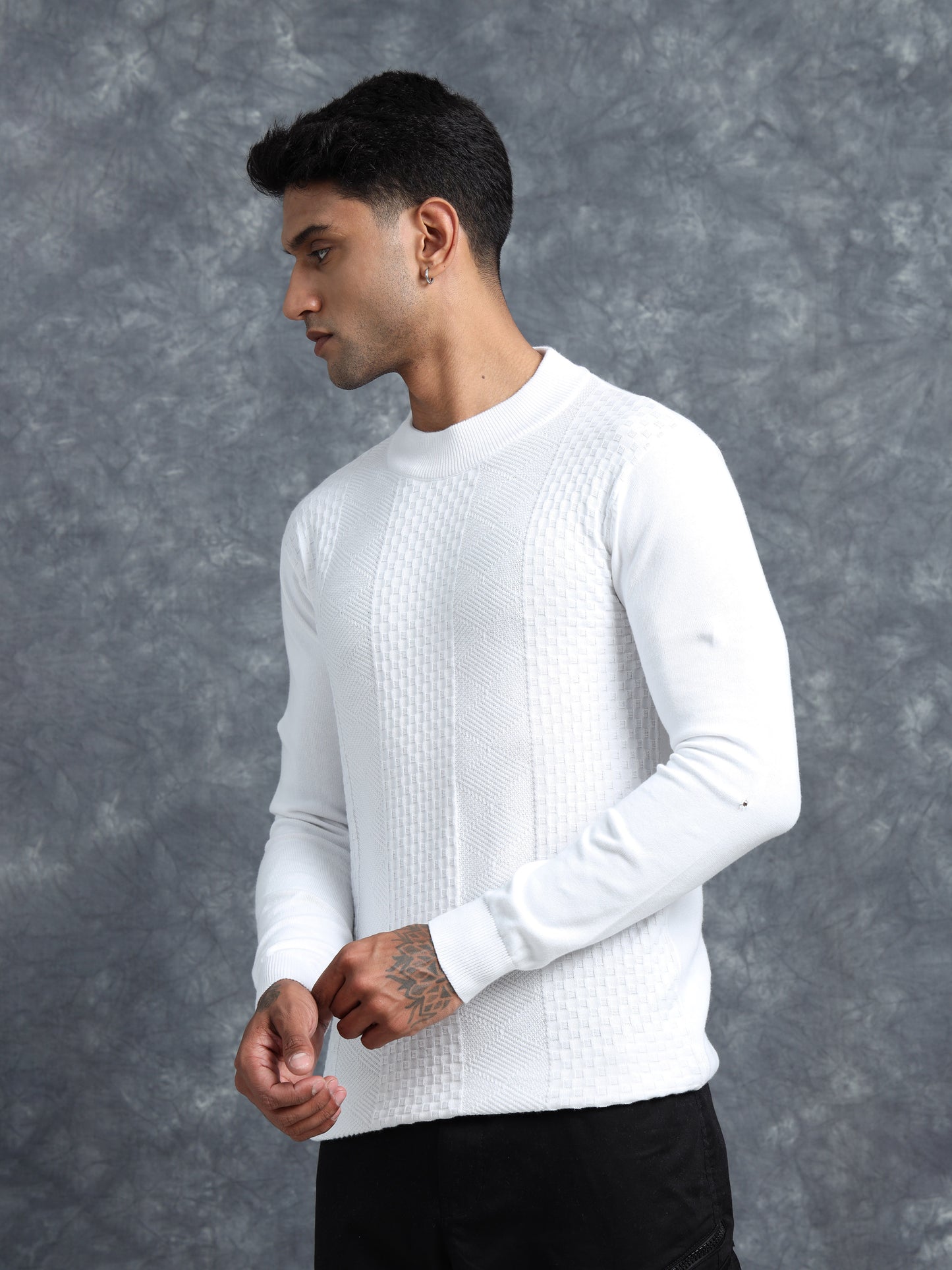 White Polo Full Sleeve Knitted T-Shirt