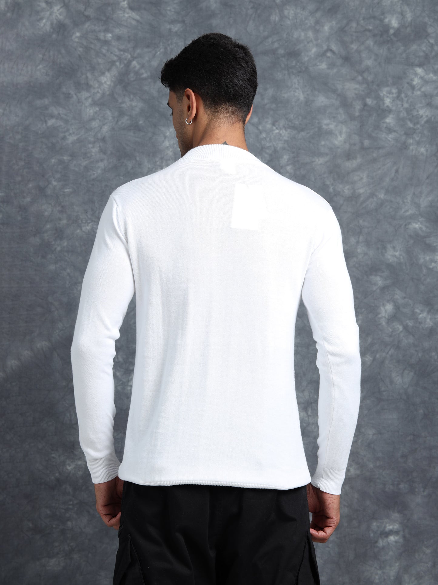 White Polo Full Sleeve Knitted T-Shirt