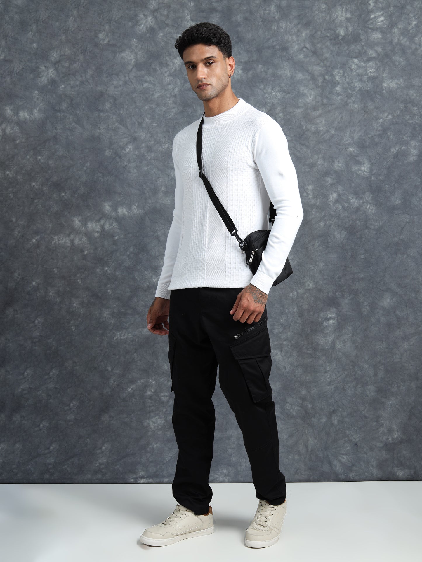 White Polo Full Sleeve Knitted T-Shirt