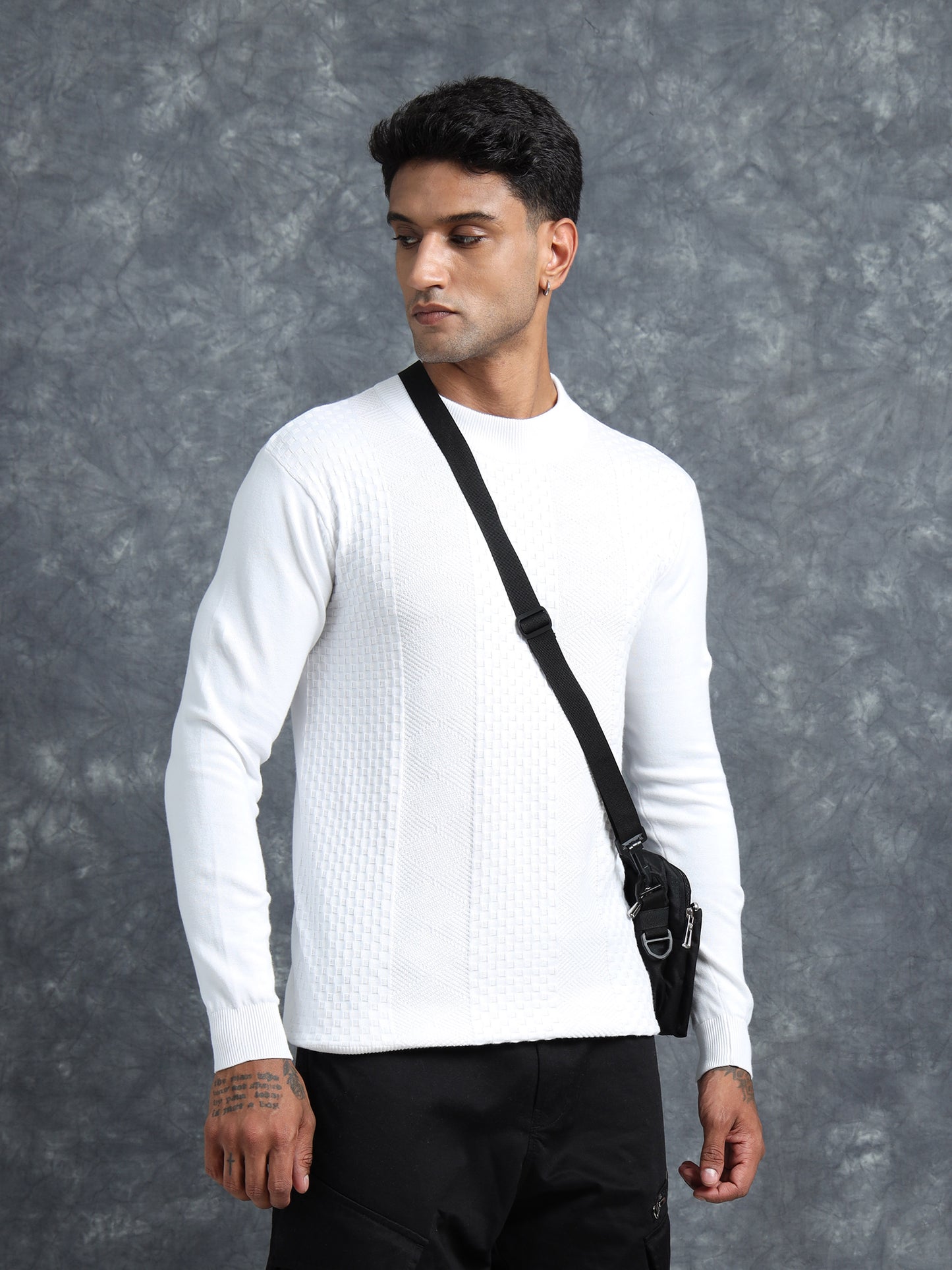 White Polo Full Sleeve Knitted T-Shirt