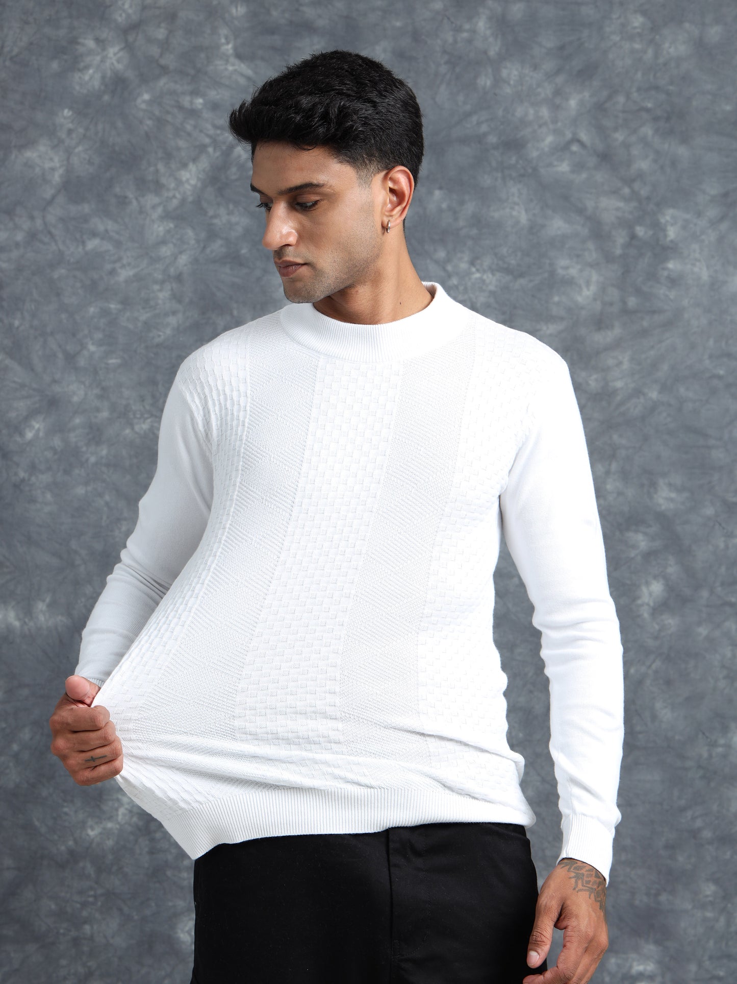 White Polo Full Sleeve Knitted T-Shirt