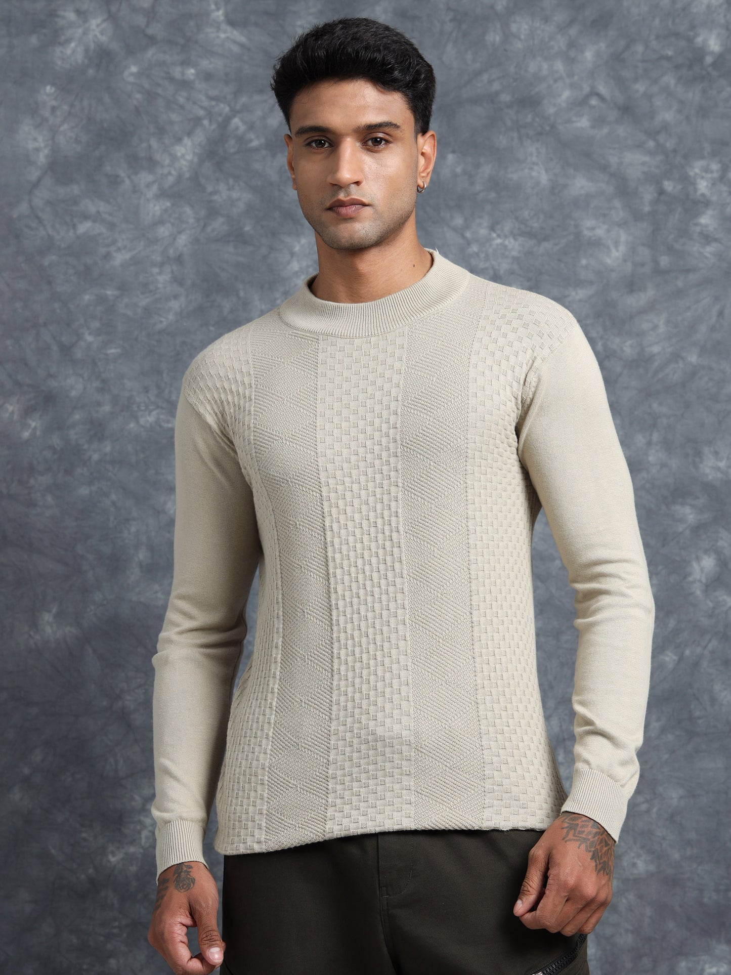 Off White Full Sleeve Knitted T-Shirt