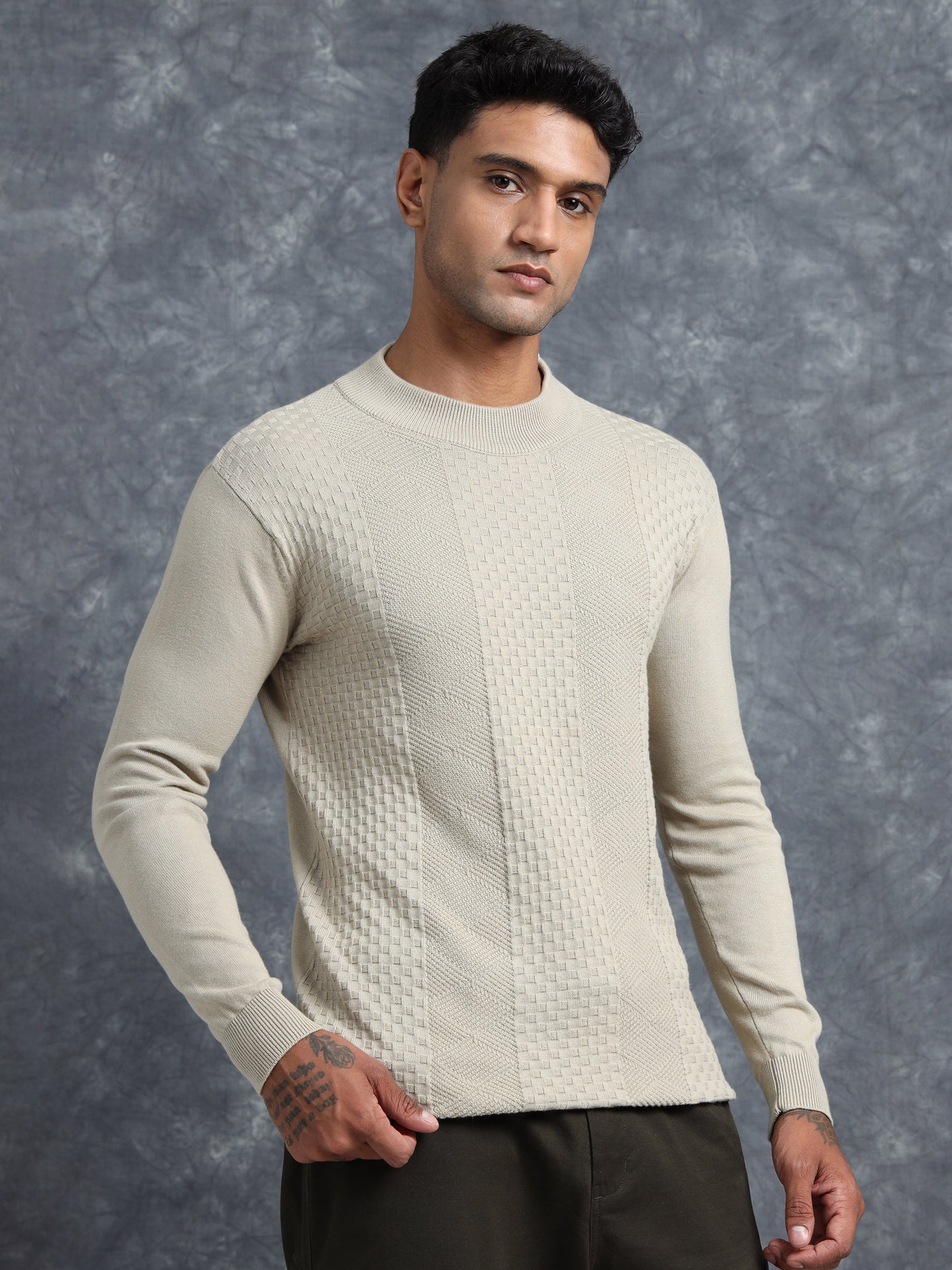 Off White Full Sleeve Knitted T-Shirt