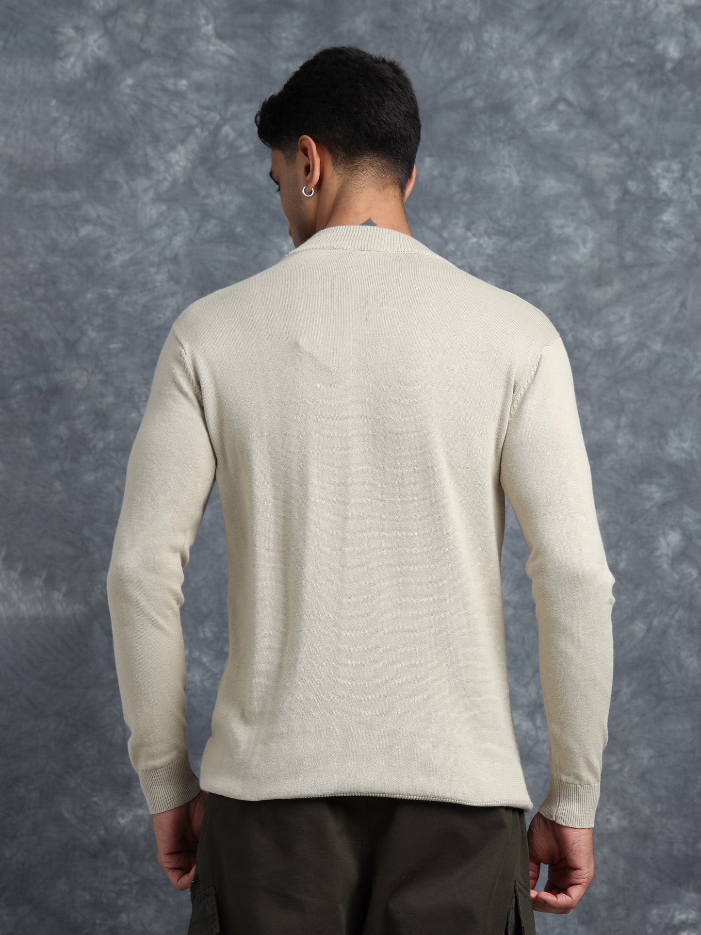 Off White Full Sleeve Knitted T-Shirt
