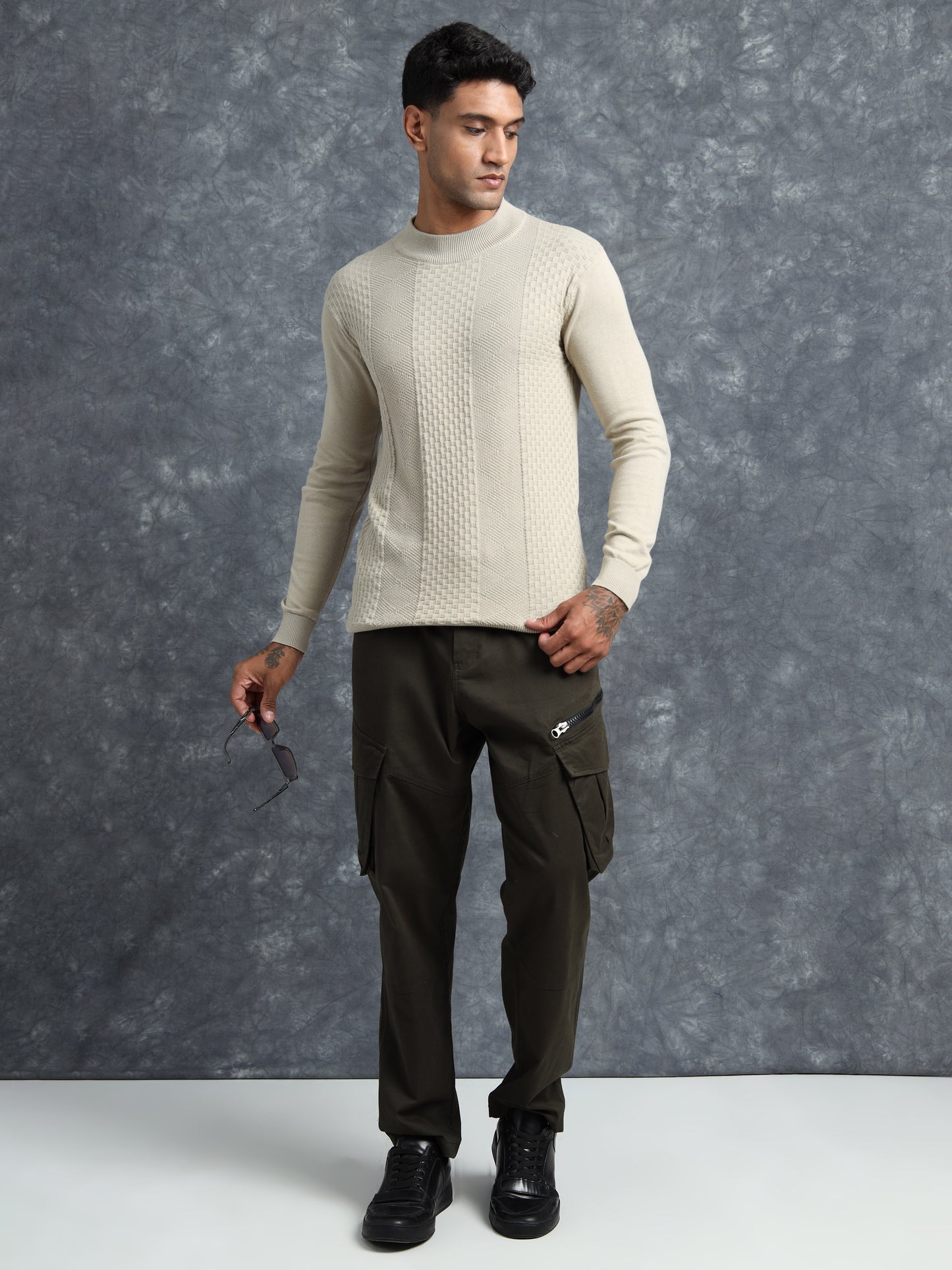 Off White Full Sleeve Knitted T-Shirt