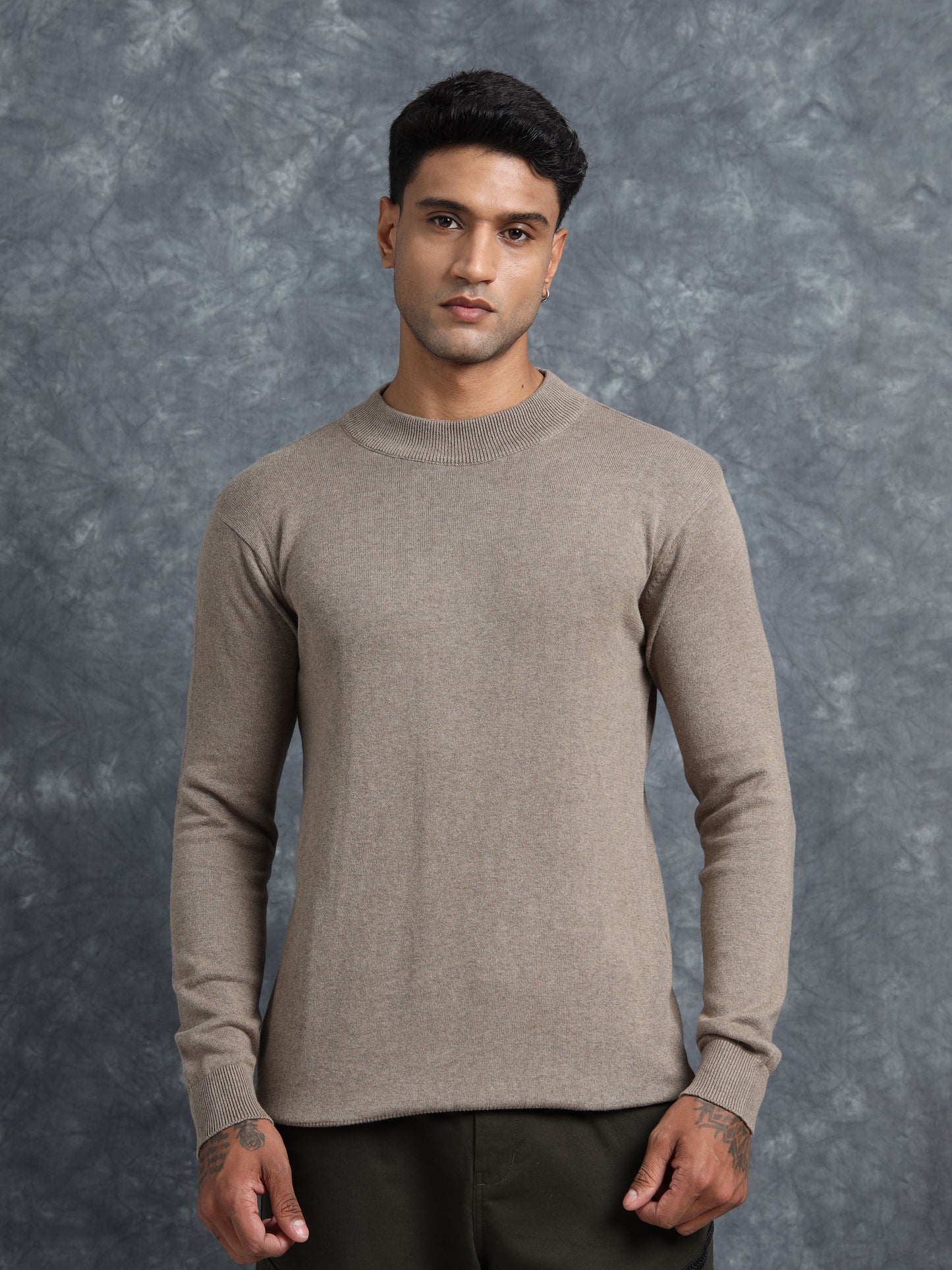 Coffee Brown Full Sleeve Knitted T-Shirt