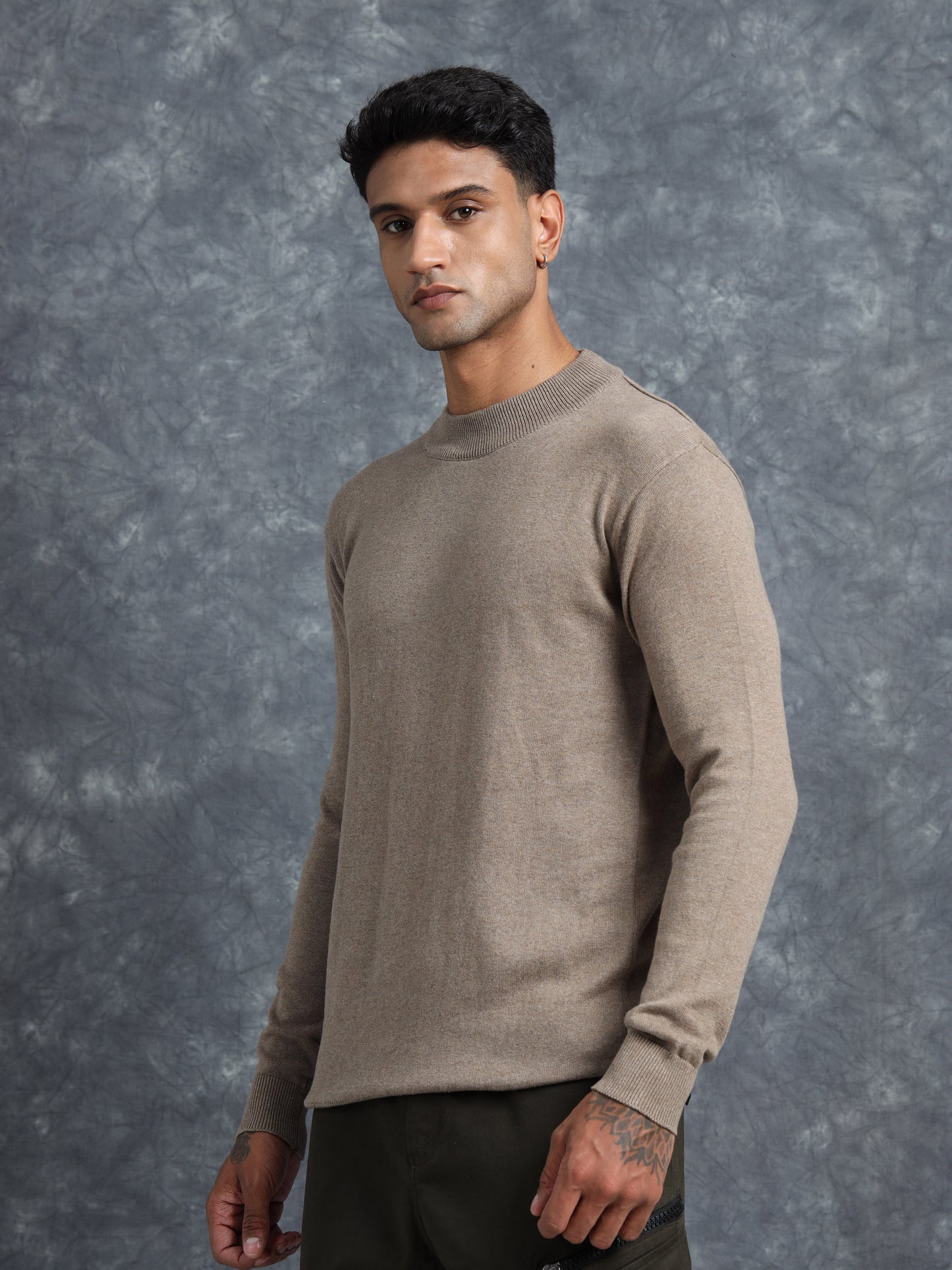 Coffee Brown Full Sleeve Knitted T-Shirt