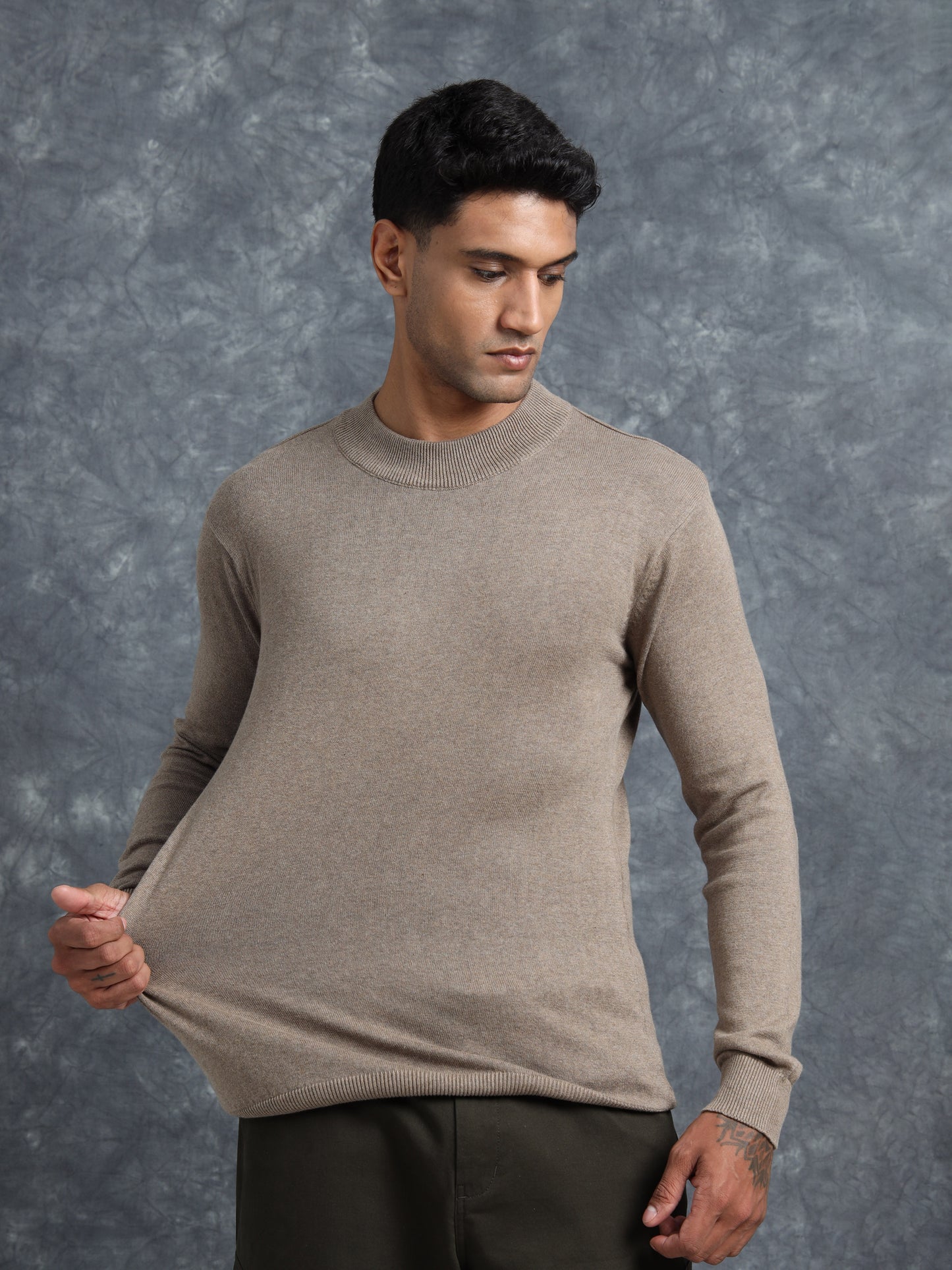 Coffee Brown Full Sleeve Knitted T-Shirt