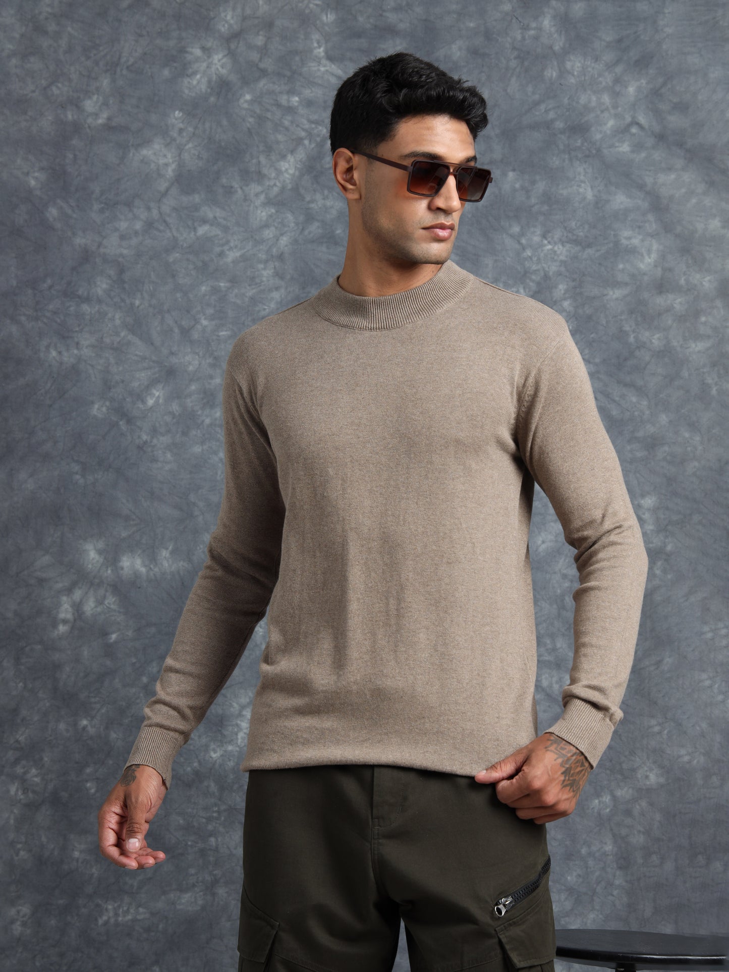 Coffee Brown Full Sleeve Knitted T-Shirt