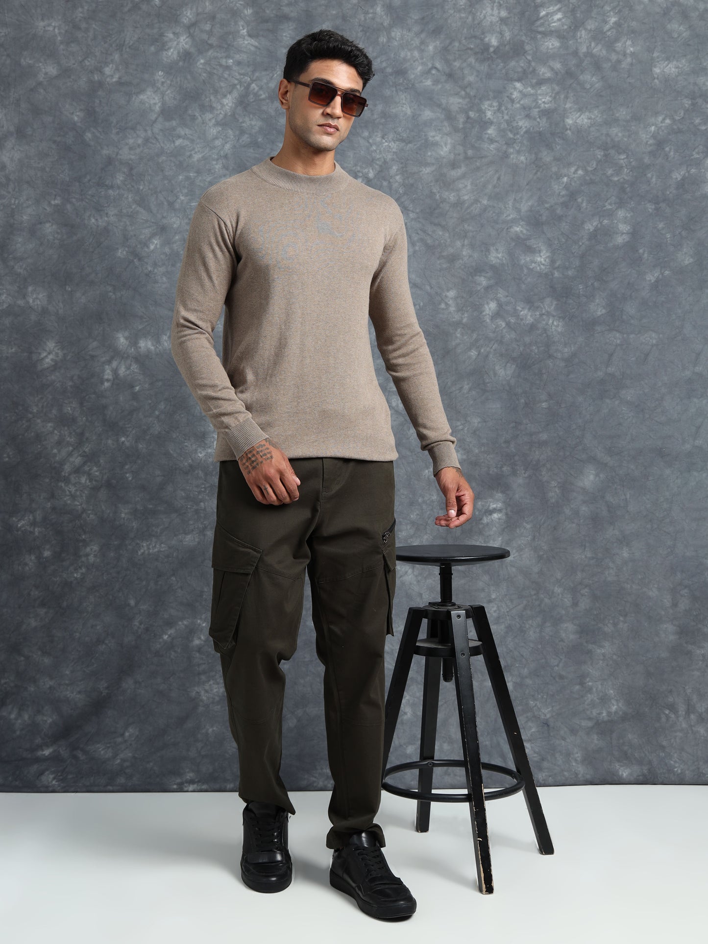 Coffee Brown Full Sleeve Knitted T-Shirt