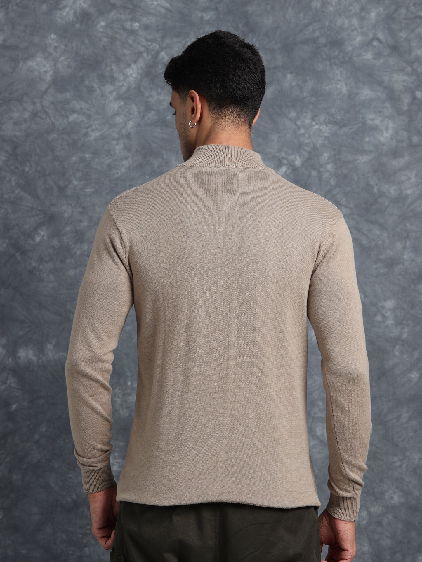 Brown Zipper Full Sleeve Knitted T-Shirt