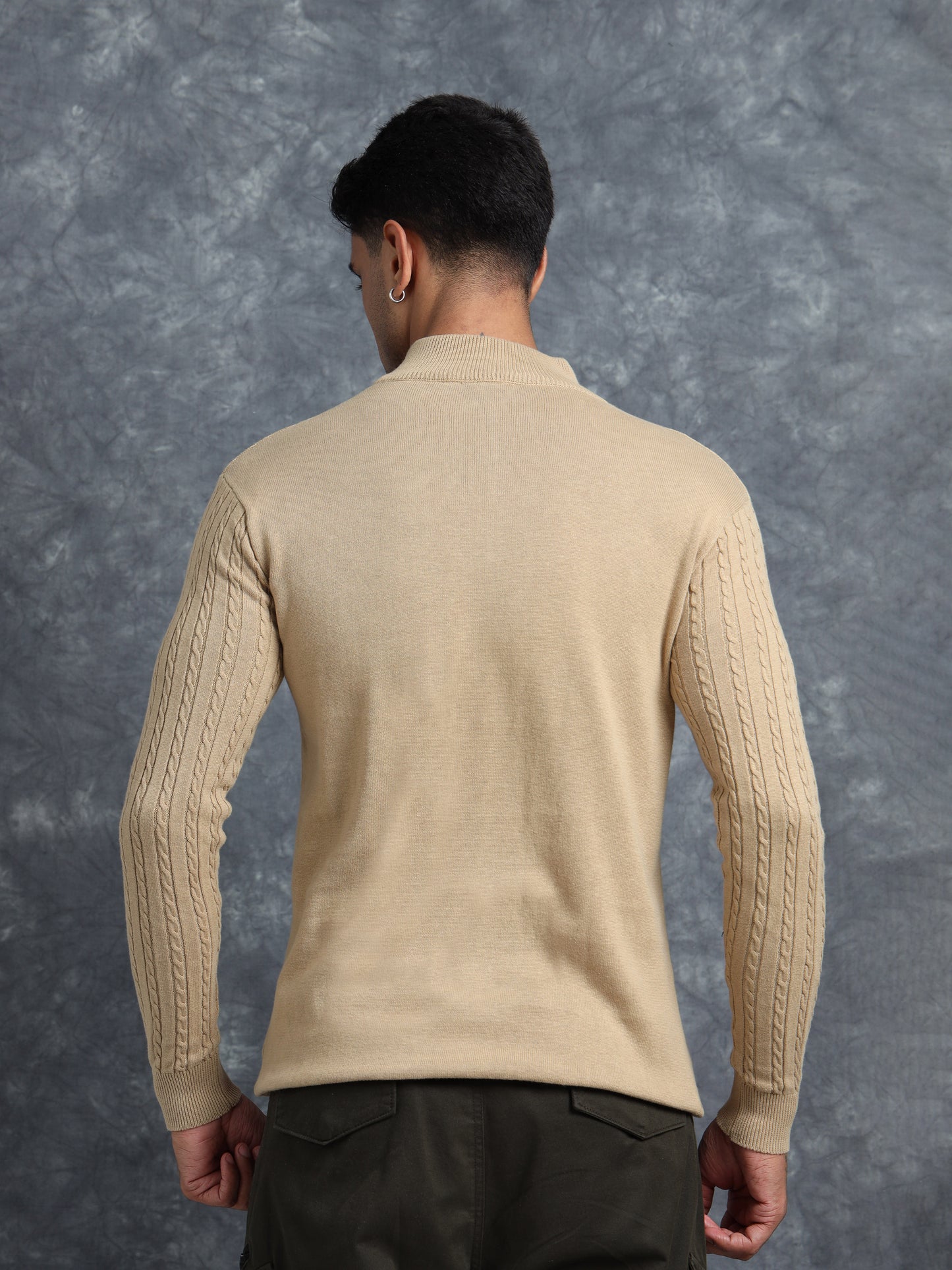 Light Brown Zipper Full Sleeve Knitted T-Shirt