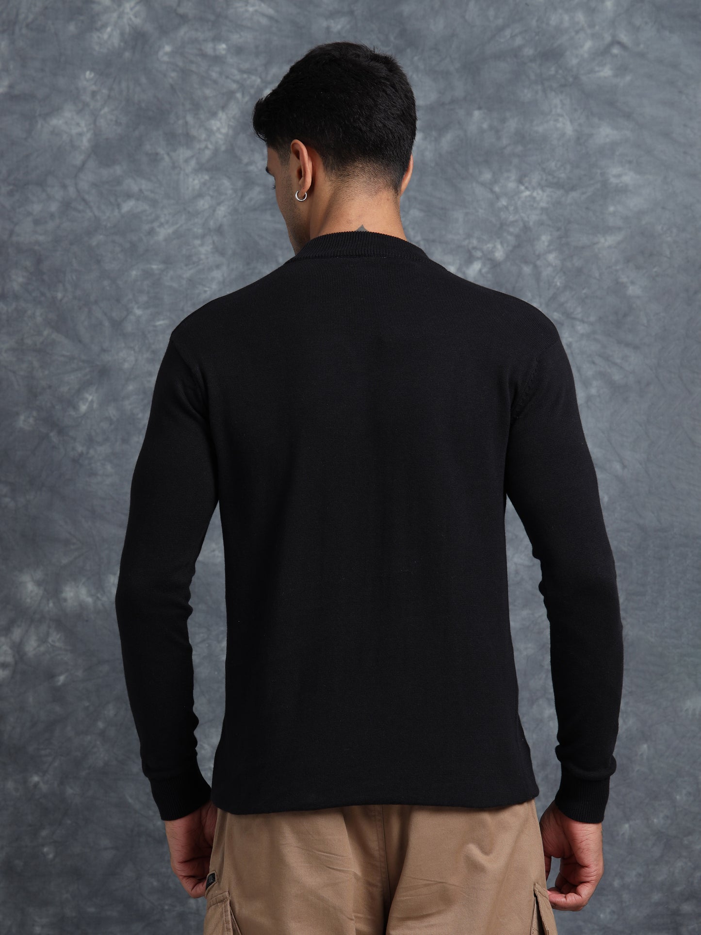 Black Cotton Knitted Full Sleeve Knitted T-Shirt
