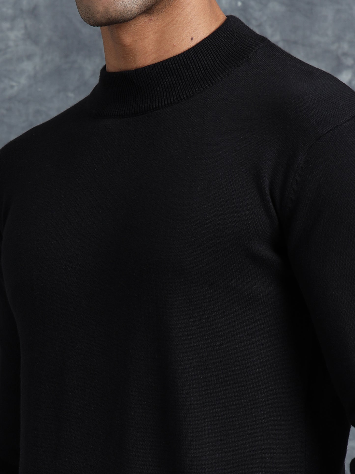 Black Cotton Knitted Full Sleeve Knitted T-Shirt